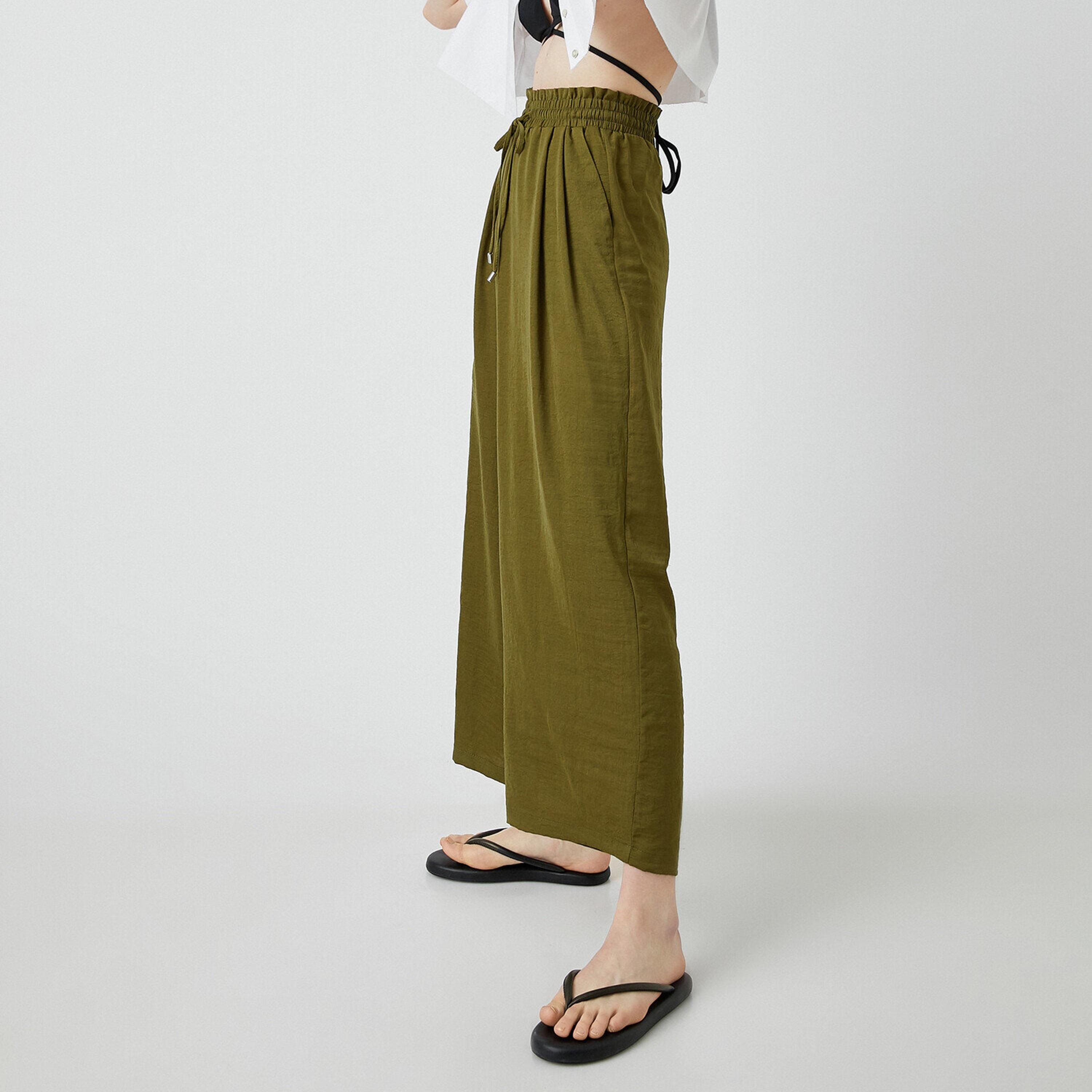 KOTON Purple Drawstring Waist Wide Leg Women's Pants-women-clothing-bottoms-trousers-image-4