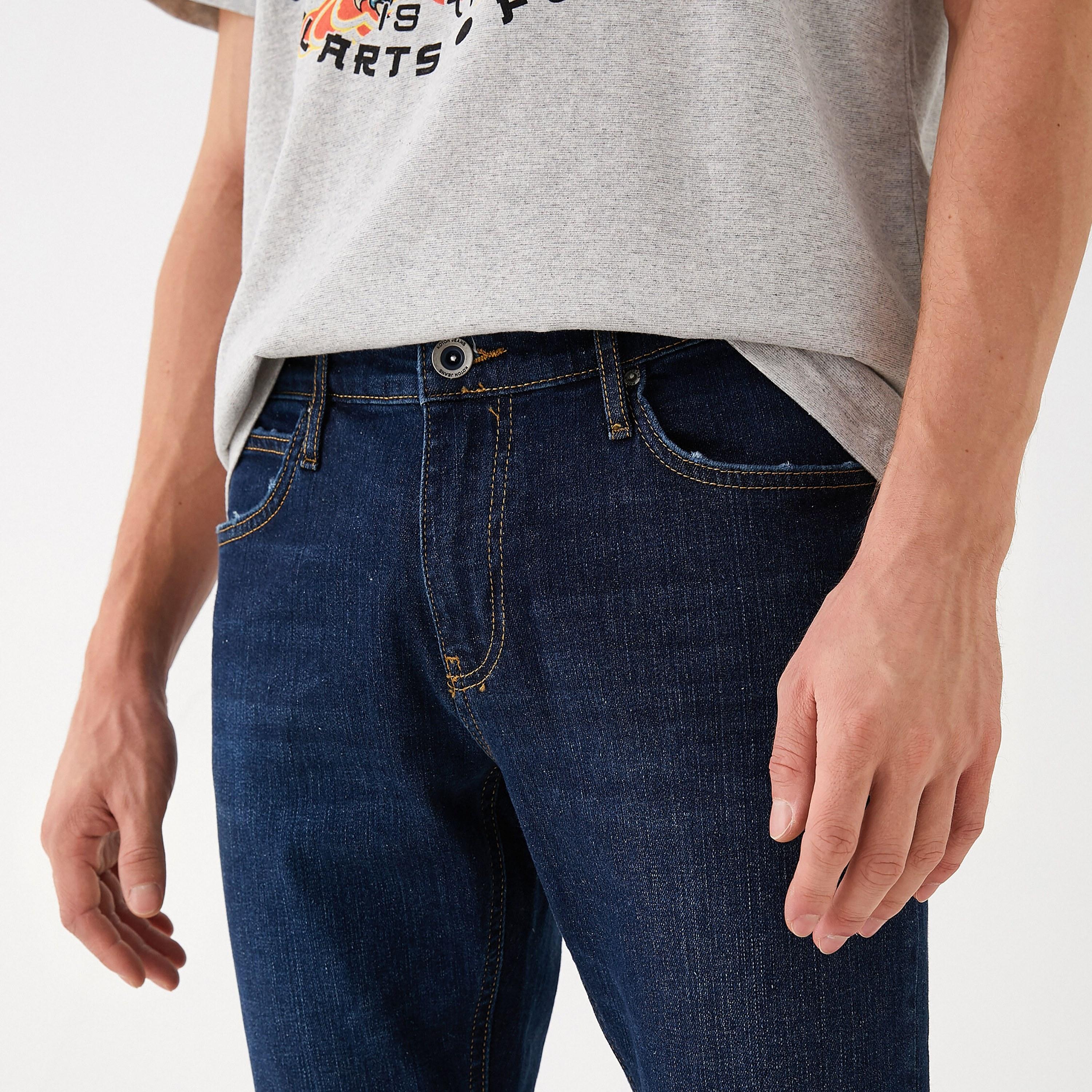 بنطلون جينز رجالي خصر متوسط قصة مستقيمة "ستريت فت" سادة من كوتون-men-clothing-bottoms-jeans-image-3