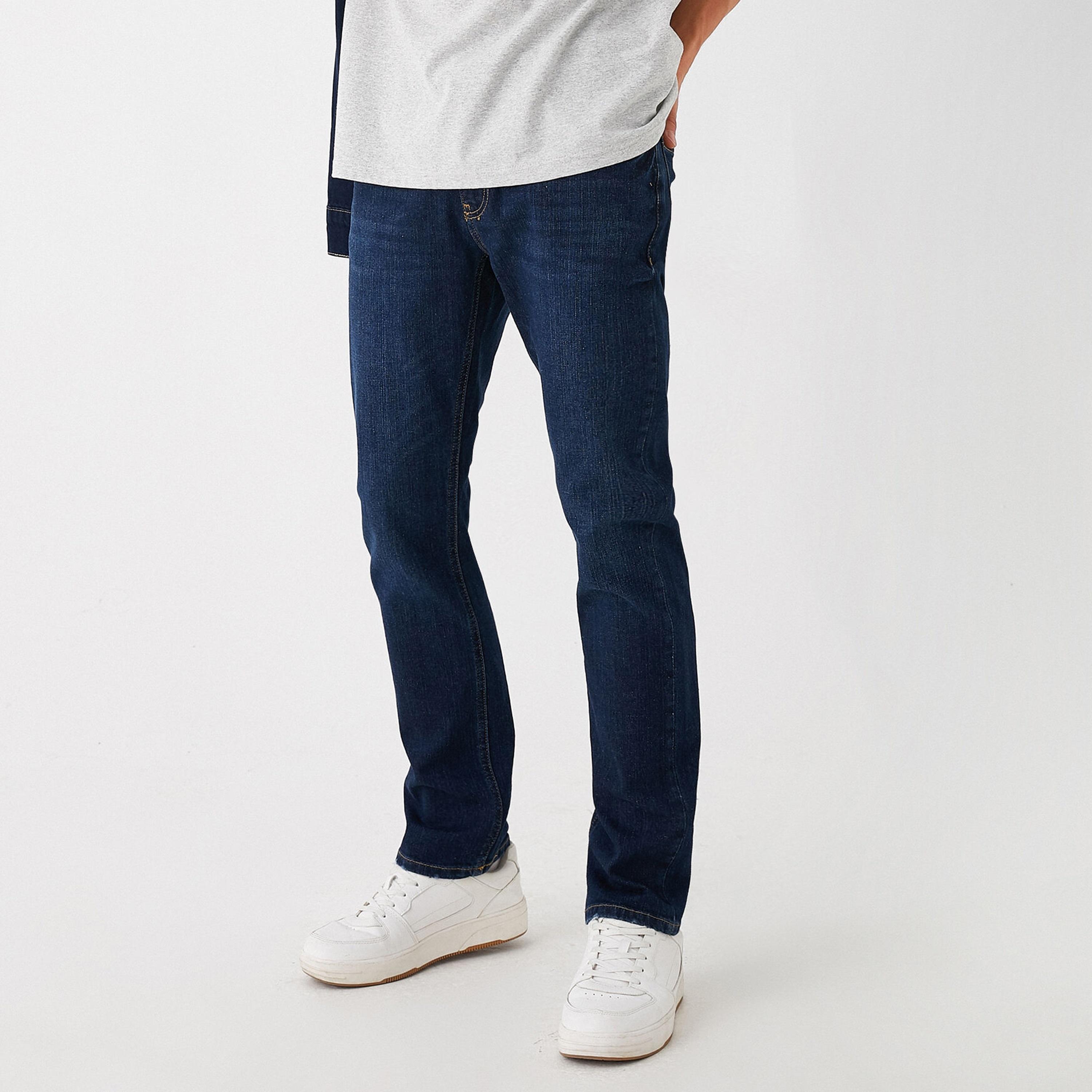 بنطلون جينز رجالي خصر متوسط قصة مستقيمة "ستريت فت" سادة من كوتون-men-clothing-bottoms-jeans-image-5