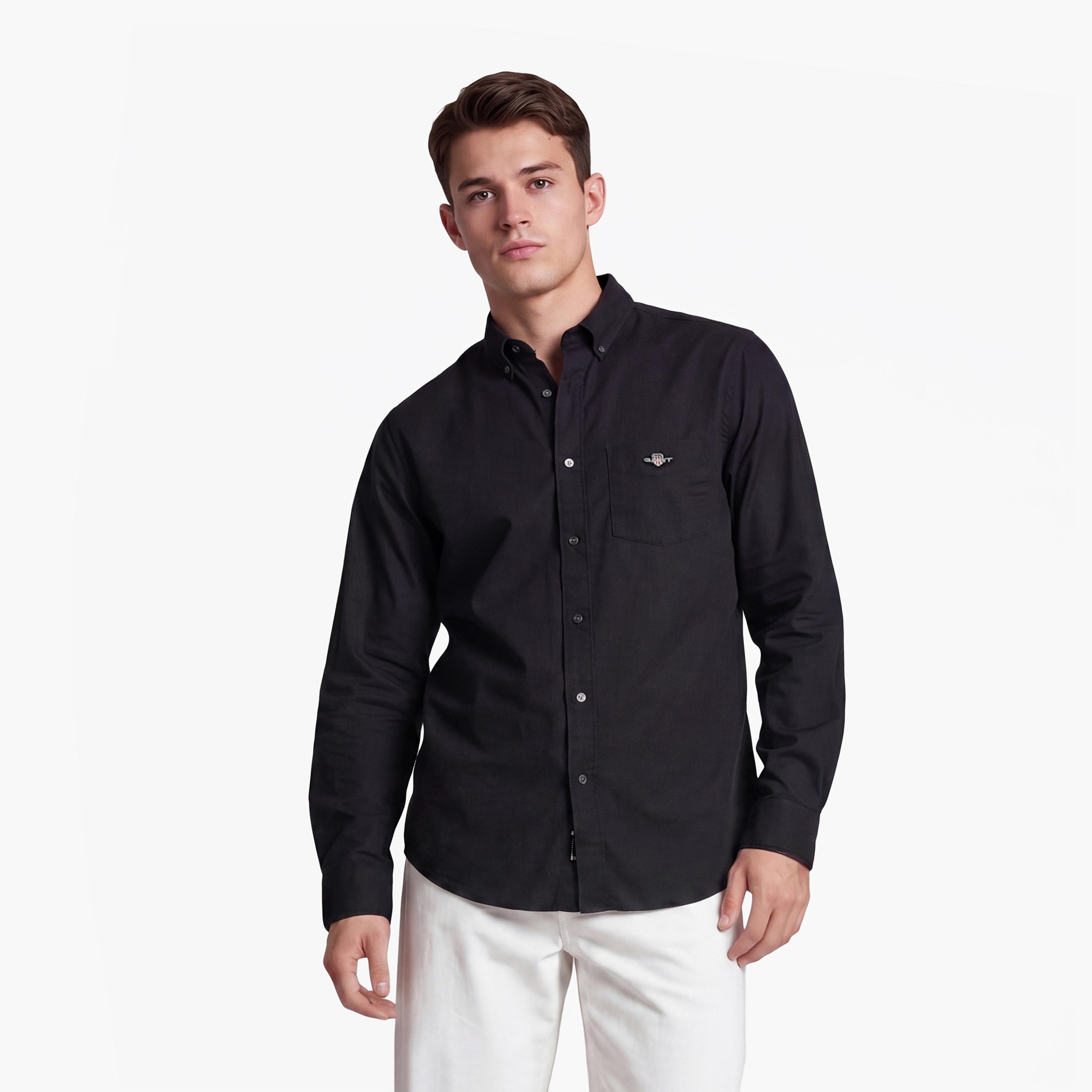 Gant Plain Regular Fit Long Sleeves Poplin Button-Down Collar Men's Shirt-men-clothing-shirts-image-1