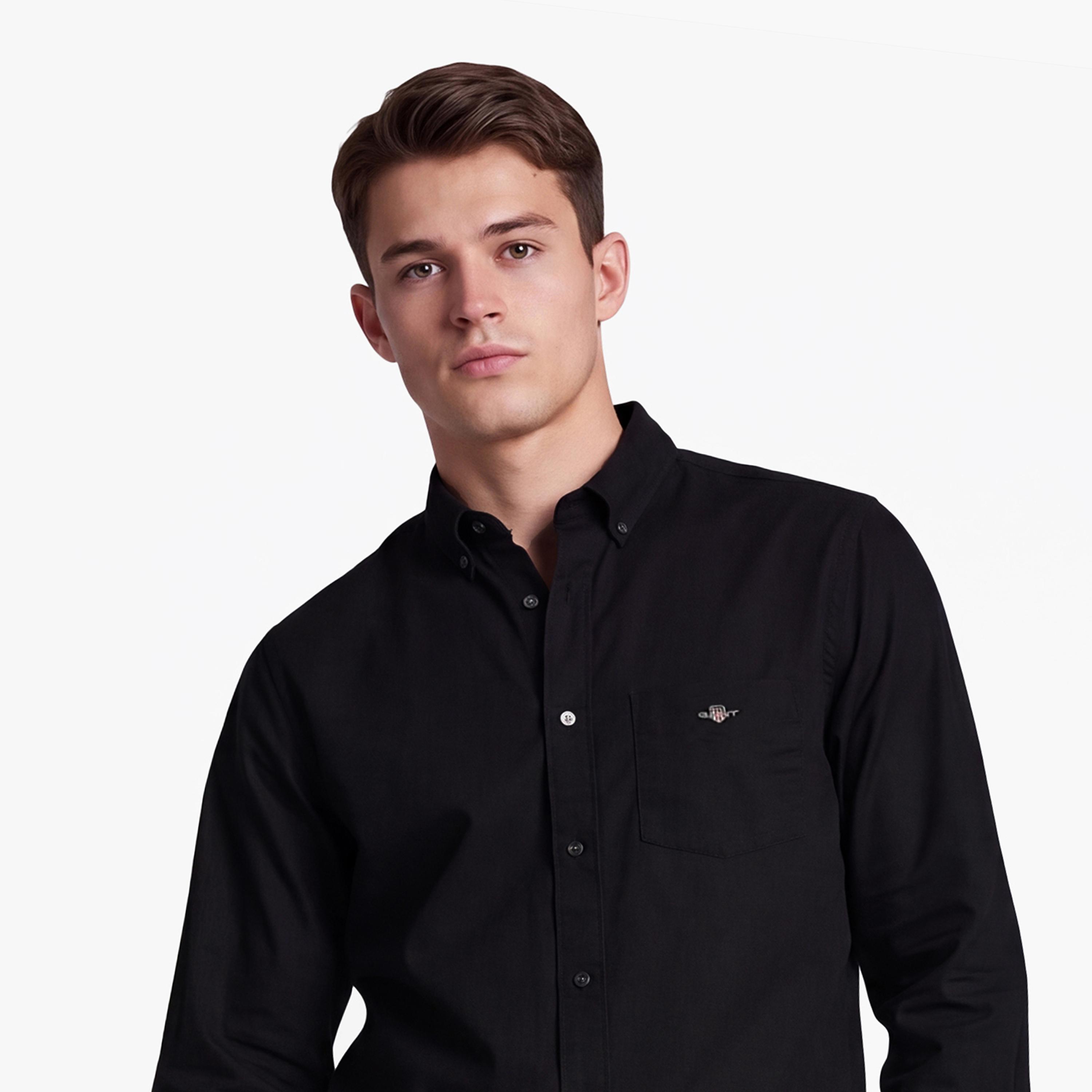 Gant Plain Regular Fit Long Sleeves Poplin Button-Down Collar Men's Shirt-men-clothing-shirts-image-4