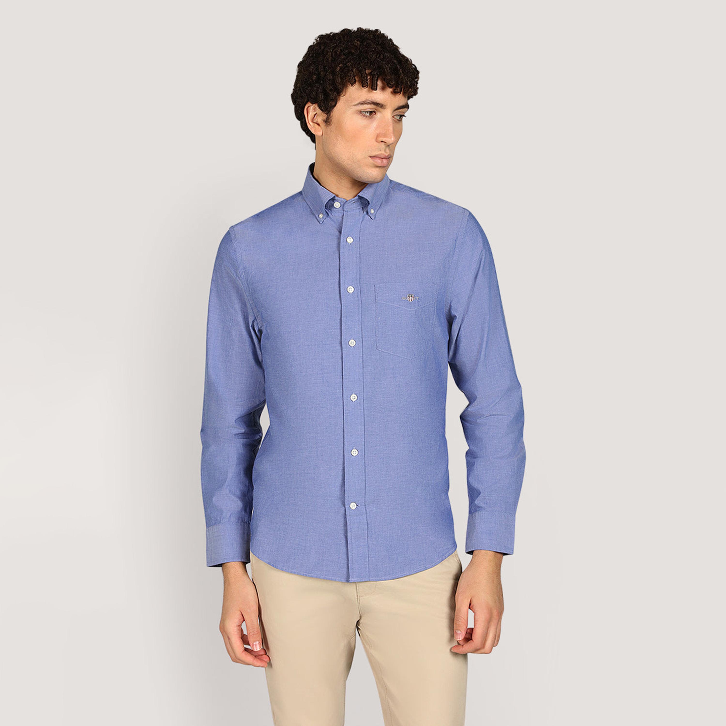 Gant Regular Fit Plain Button-Down Collar Long Sleeves Men's Poplin Shirt-men-clothing-shirts-image-9
