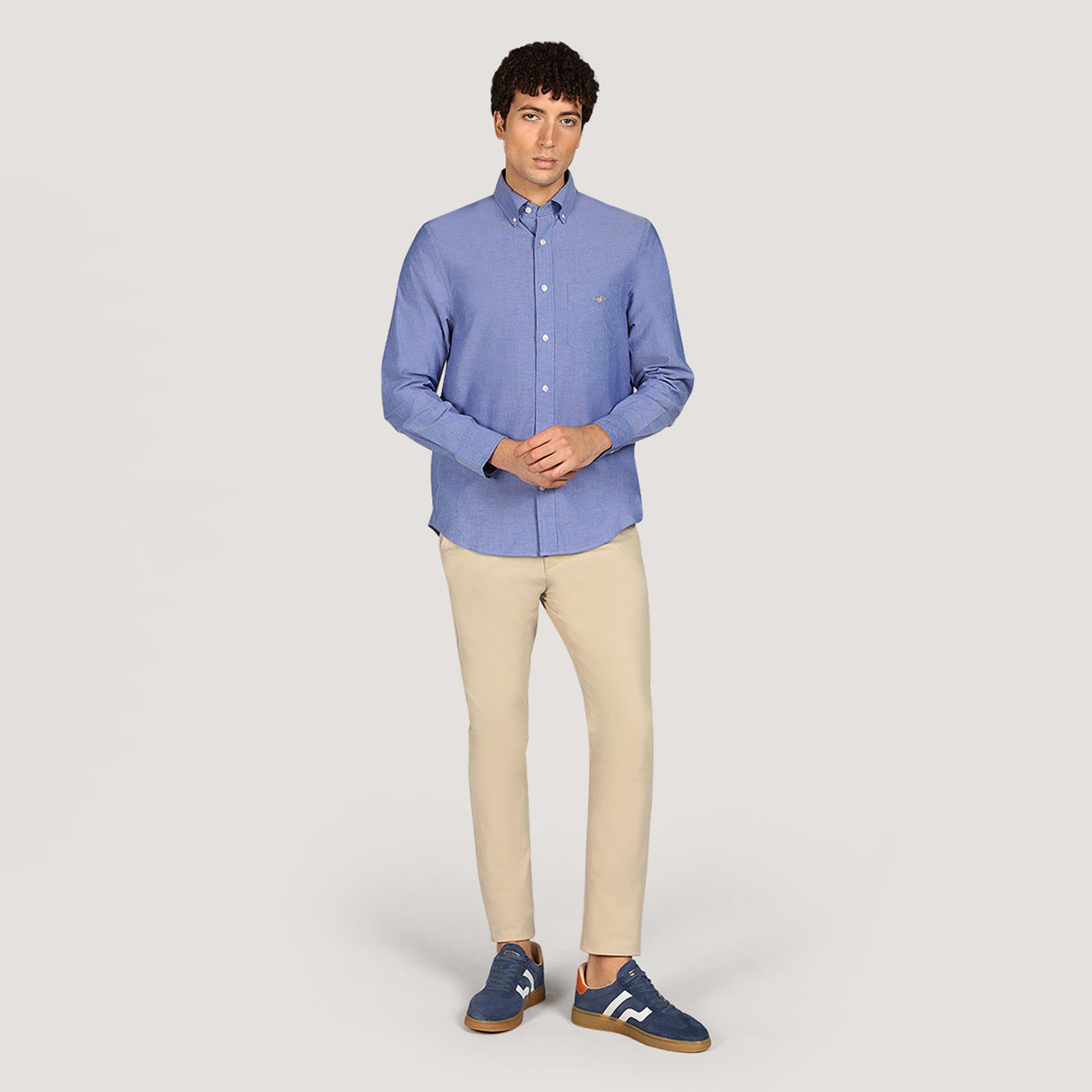 Gant Regular Fit Plain Button-Down Collar Long Sleeves Men's Poplin Shirt-men-clothing-shirts-image-10