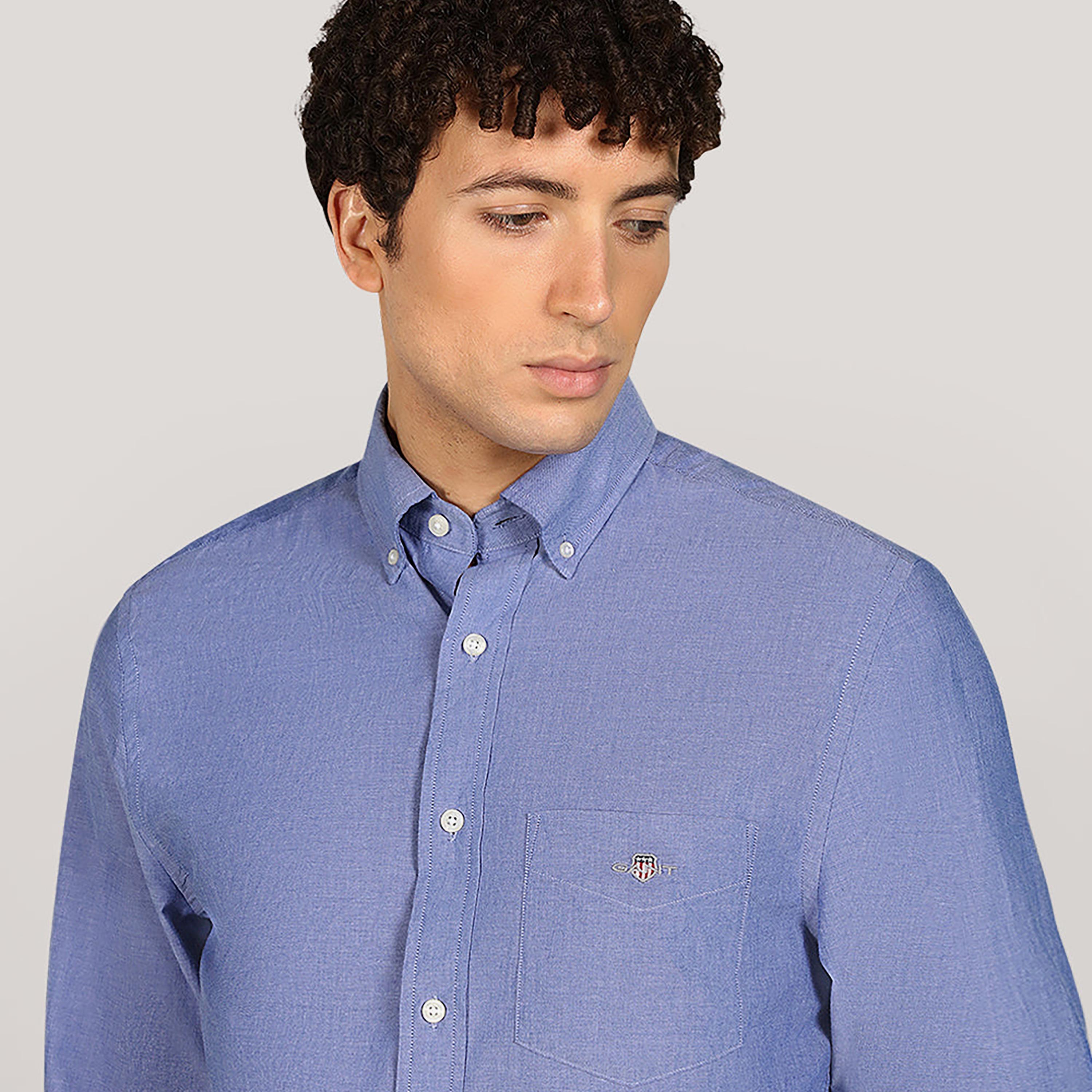 Gant Regular Fit Plain Button-Down Collar Long Sleeves Men's Poplin Shirt-men-clothing-shirts-image-11