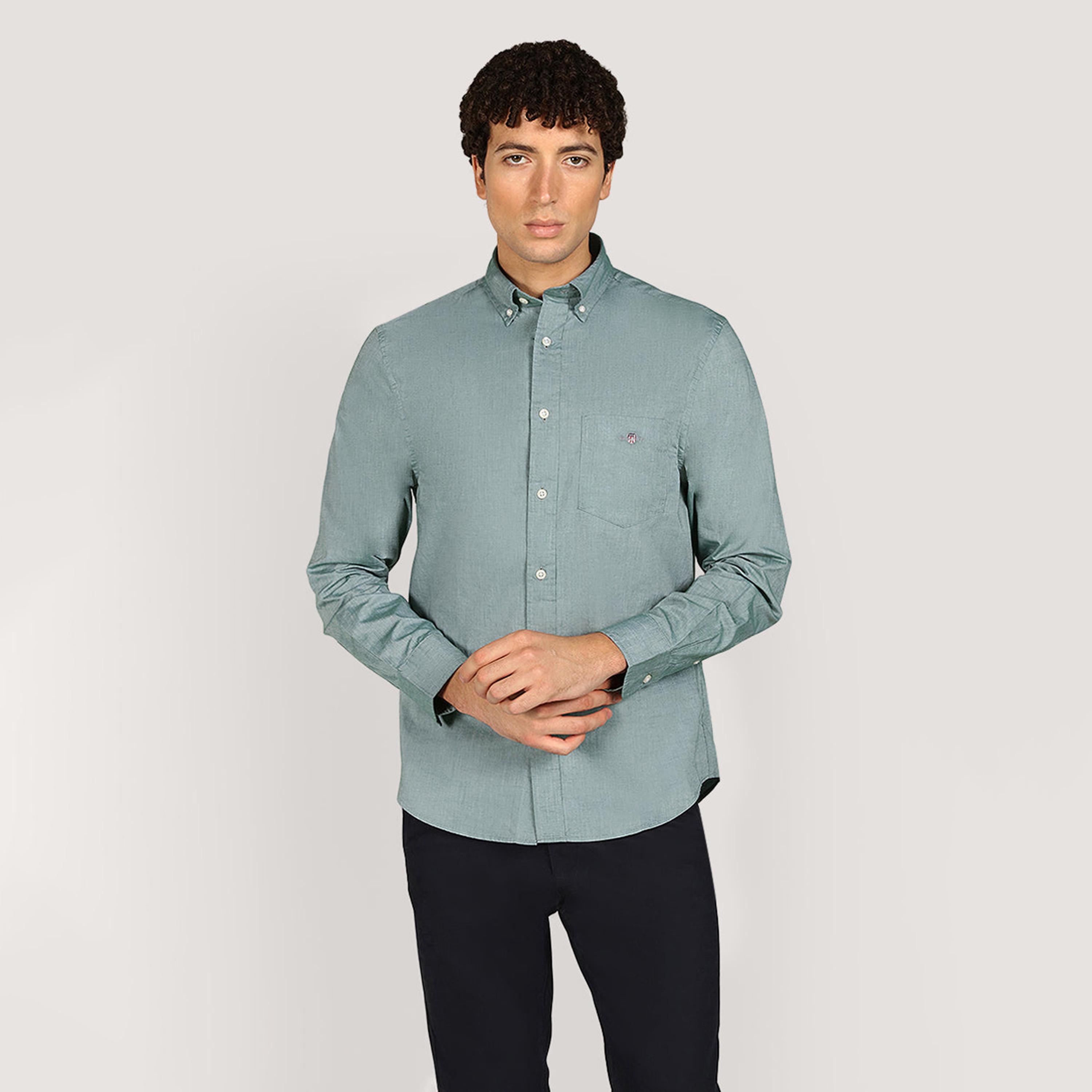 Gant Regular Fit Plain Button-Down Collar Long Sleeves Men's Poplin Shirt-men-clothing-shirts-image-1