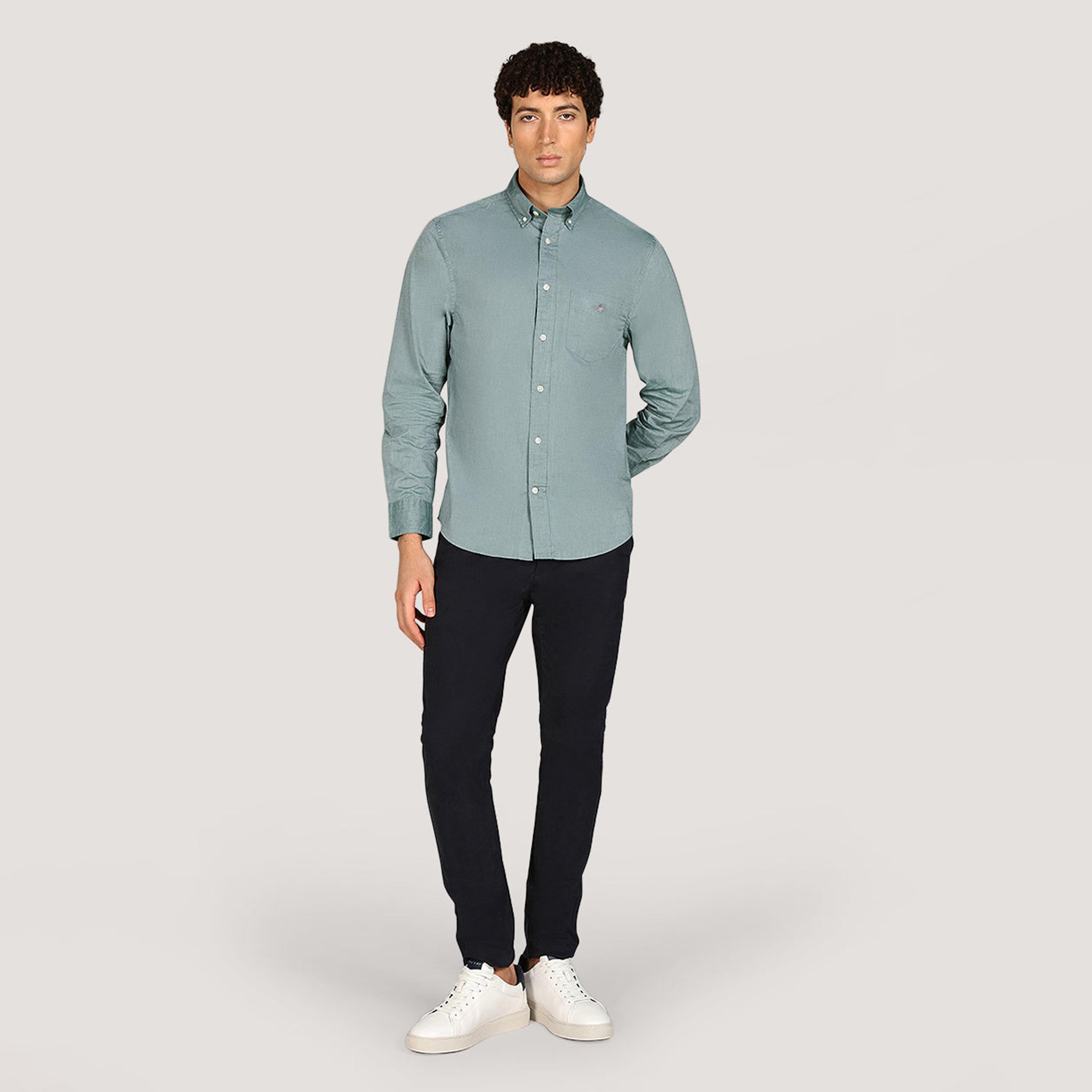Gant Regular Fit Plain Button-Down Collar Long Sleeves Men's Poplin Shirt-men-clothing-shirts-image-2