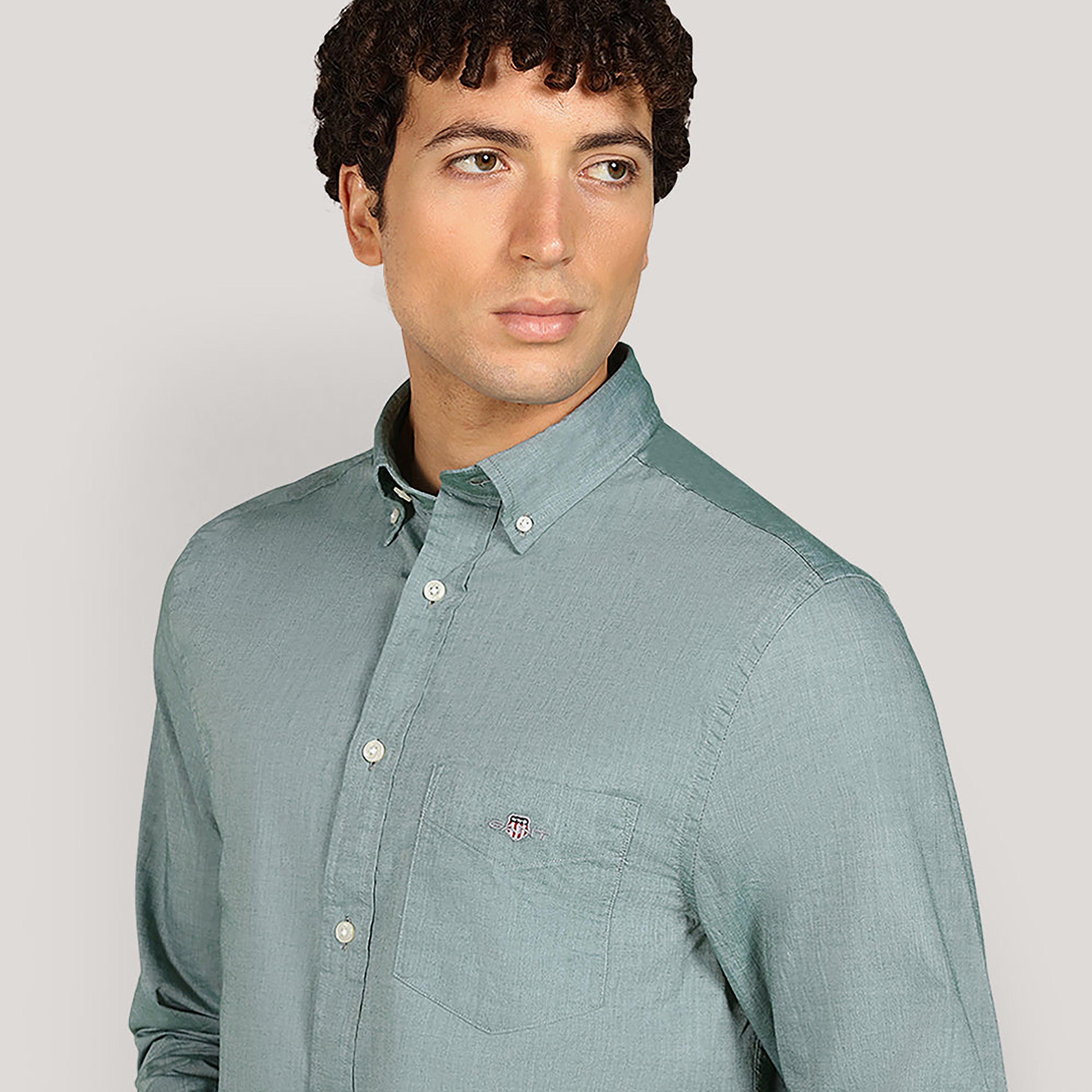 Gant Regular Fit Plain Button-Down Collar Long Sleeves Men's Poplin Shirt-men-clothing-shirts-image-3