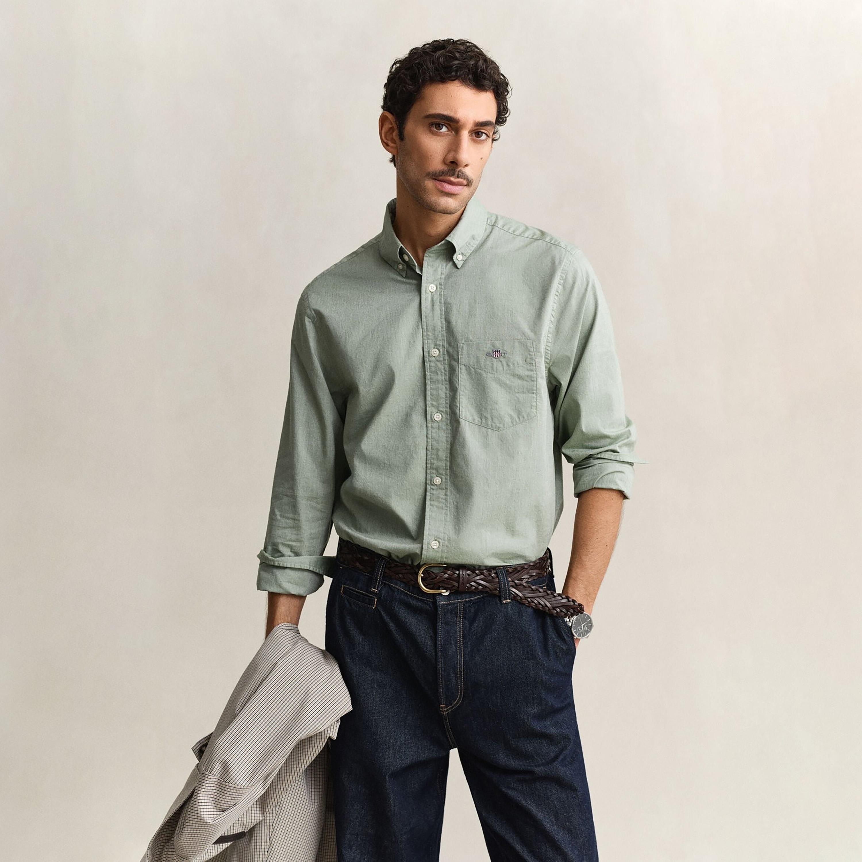 Gant Plain Regular Fit Long Sleeves Button-Down Collar Men's Shirt-men-clothing-shirts-image-1