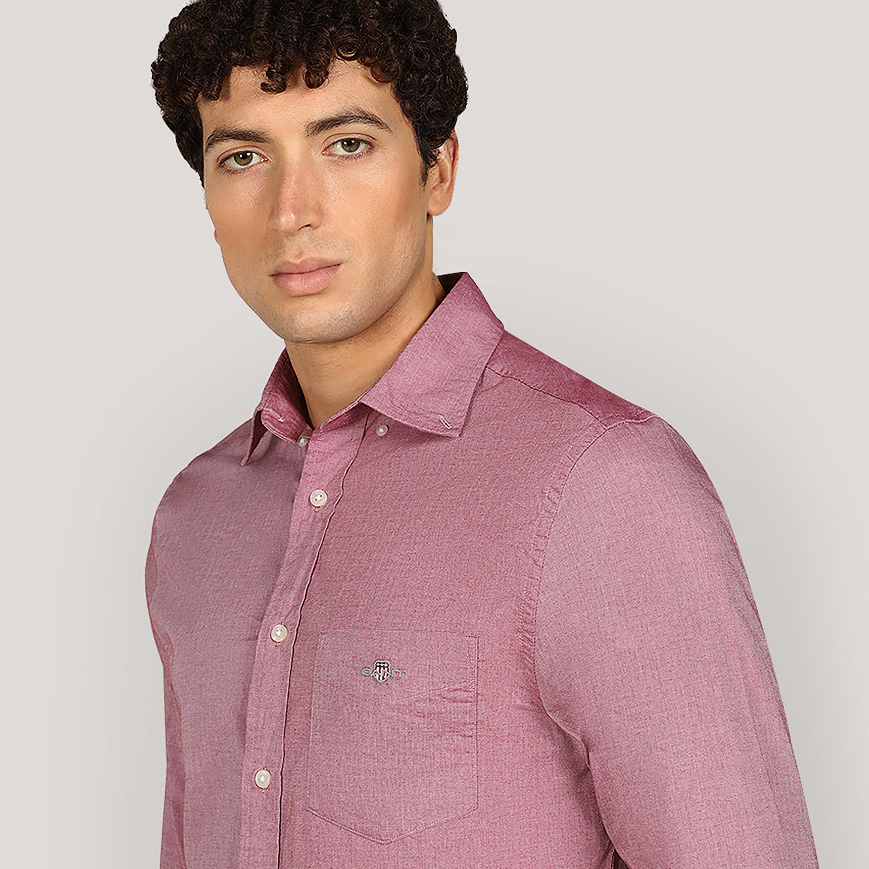 Gant Regular Fit Plain Button-Down Collar Long Sleeves Men's Poplin Shirt-men-clothing-shirts-image-3