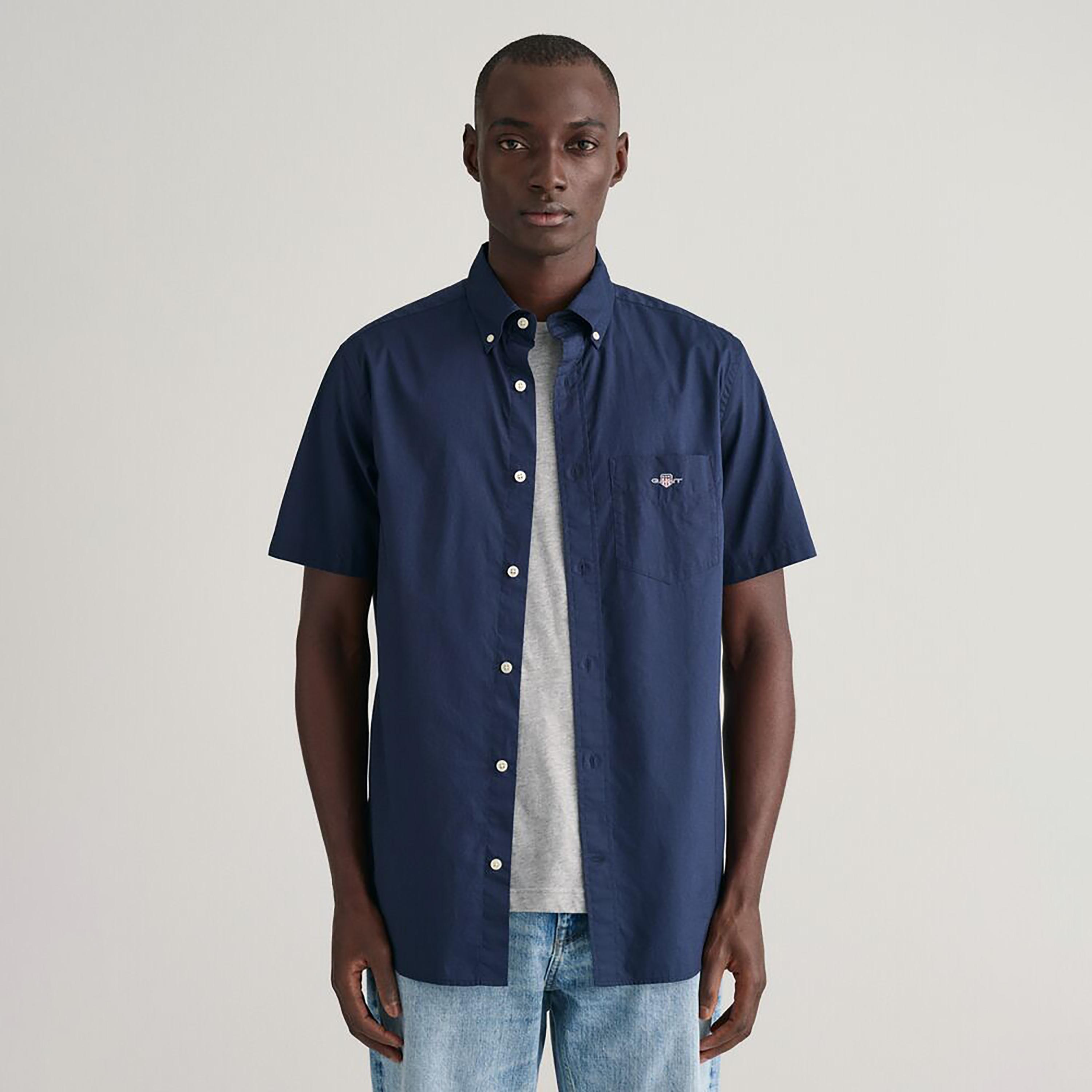 Gant Plain Regular Fit Short Sleeves Poplin Button-Down Collar Men's Shirt-men-clothing-shirts-image-5
