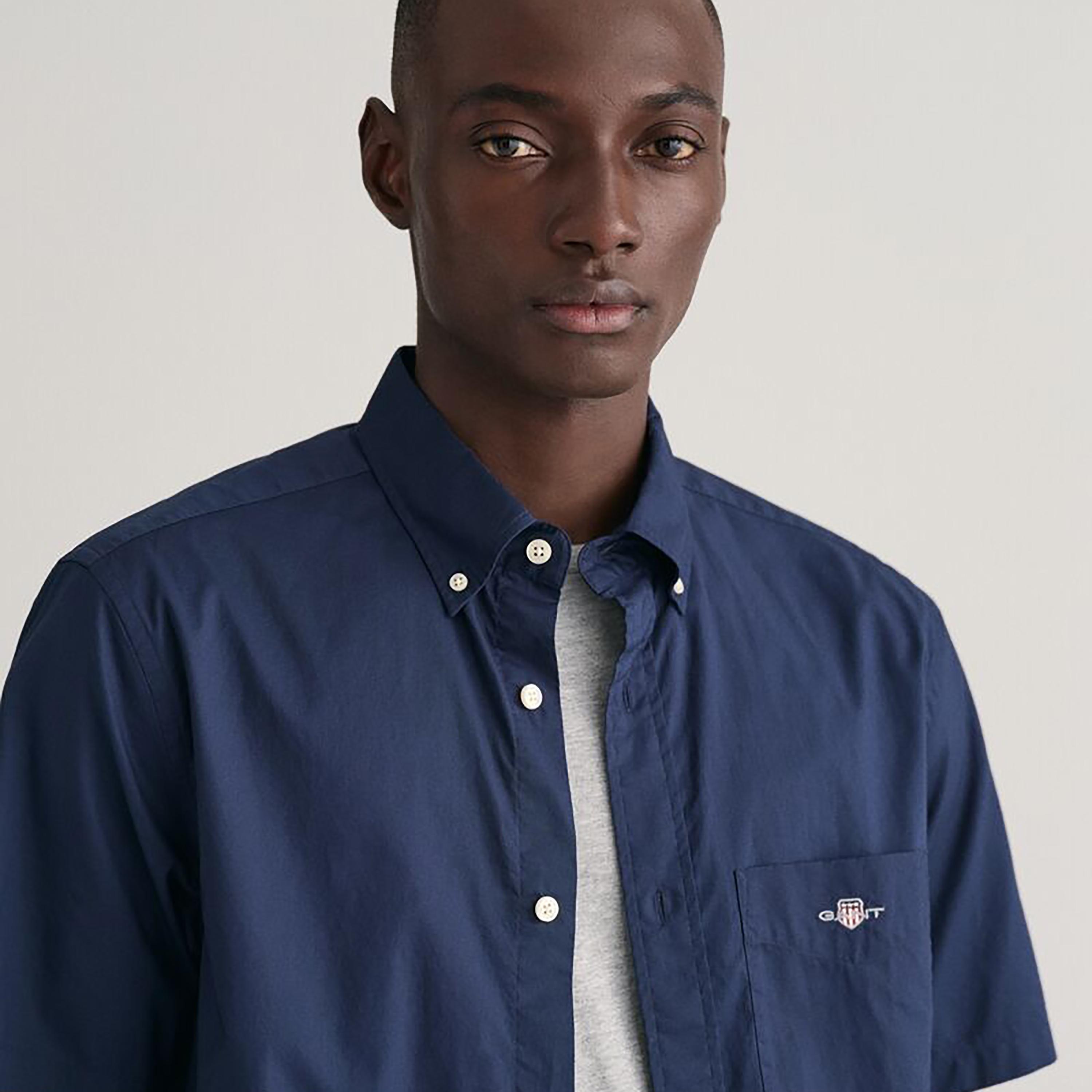 Gant Plain Regular Fit Short Sleeves Poplin Button-Down Collar Men's Shirt-men-clothing-shirts-image-6