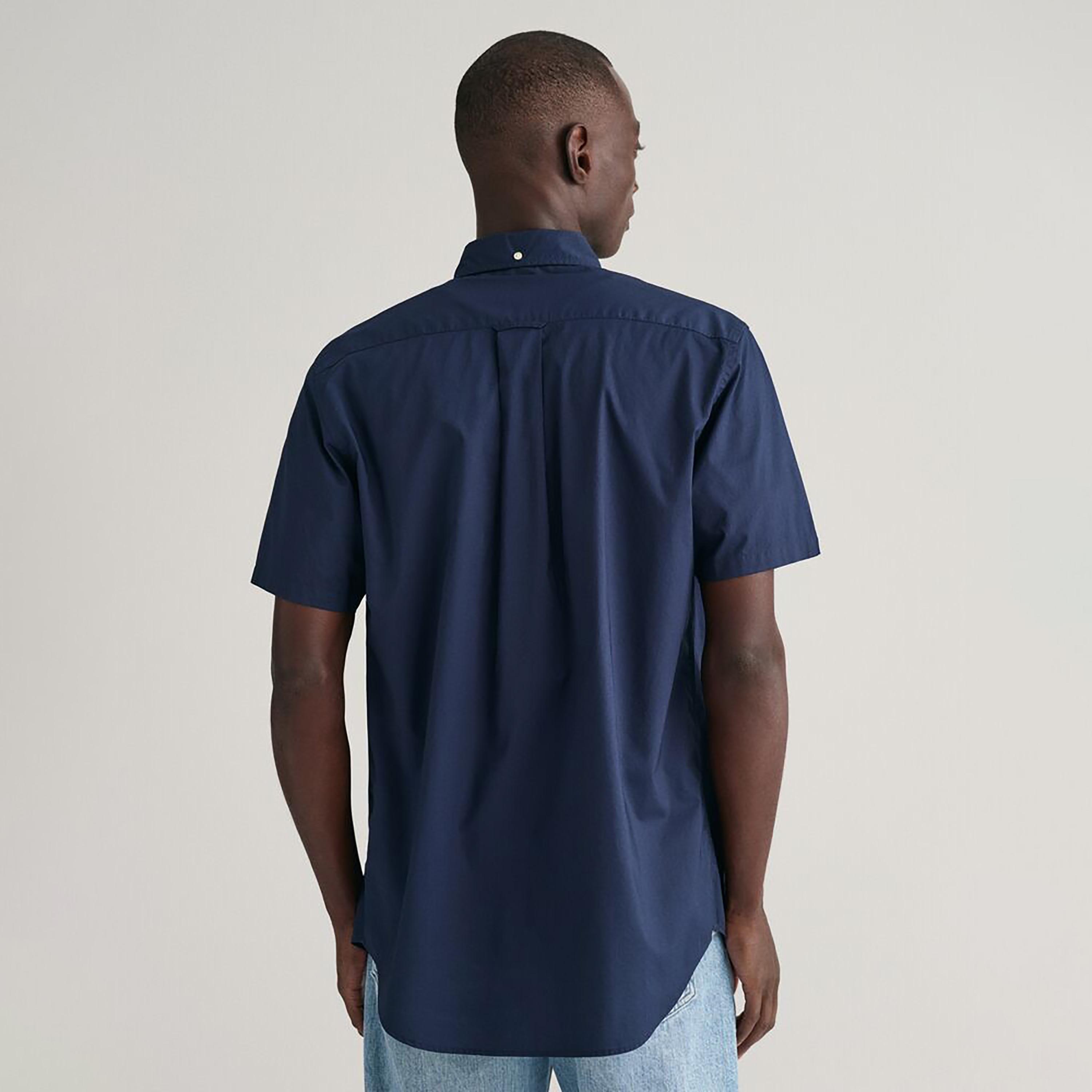 Gant Plain Regular Fit Short Sleeves Poplin Button-Down Collar Men's Shirt-men-clothing-shirts-image-8