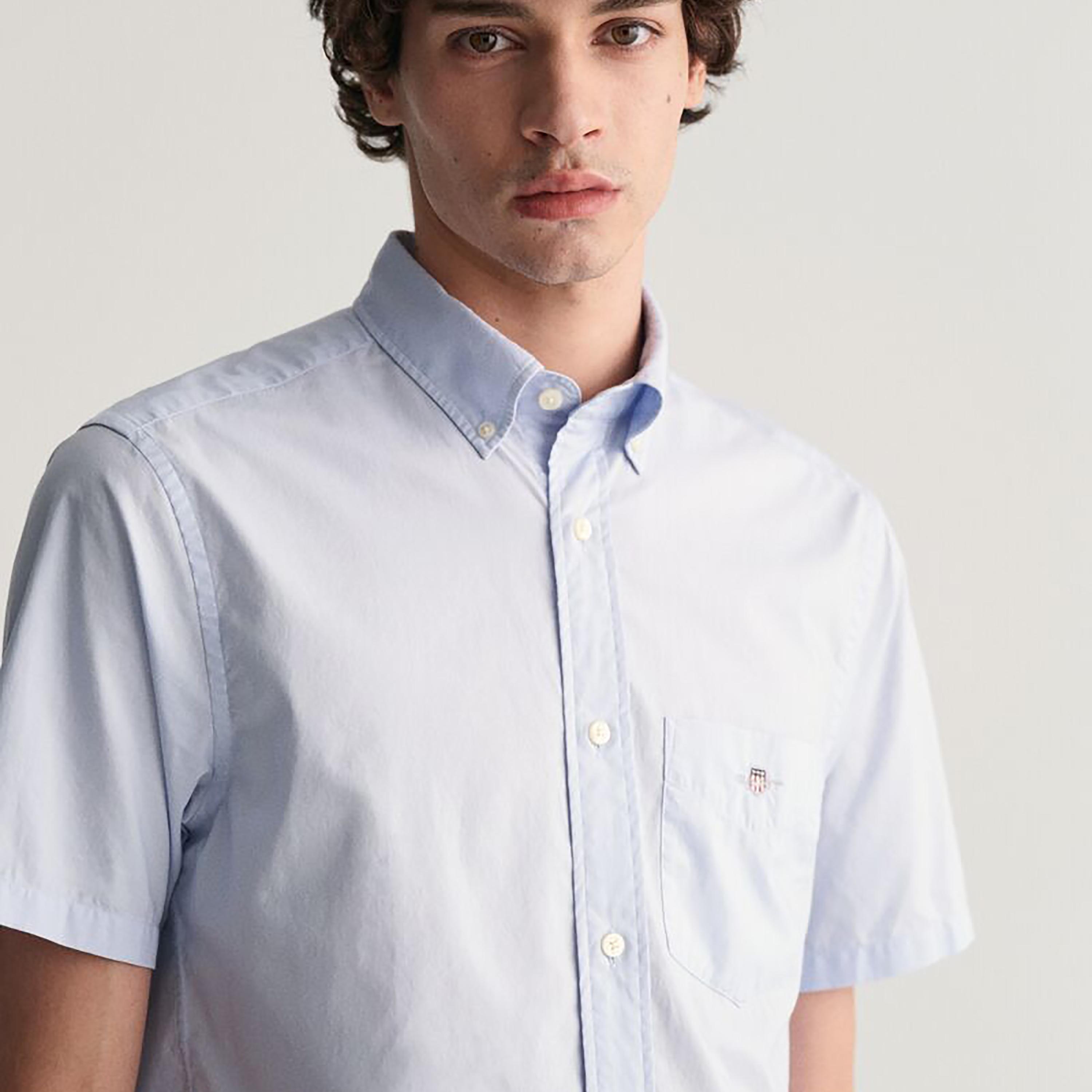 Gant Plain Regular Fit Short Sleeves Poplin Button-Down Collar Men's Shirt-men-clothing-shirts-image-11