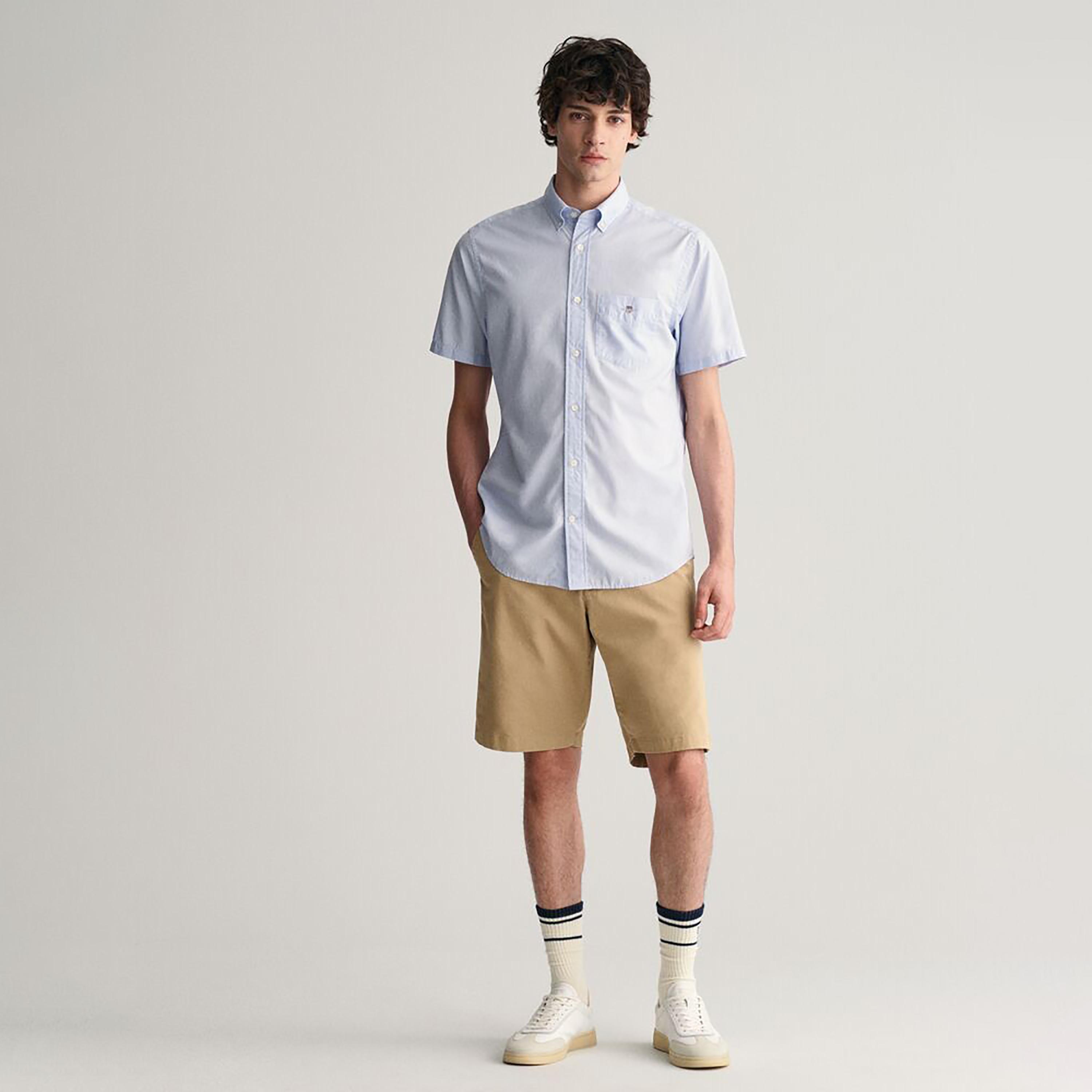 Gant Plain Regular Fit Short Sleeves Poplin Button-Down Collar Men's Shirt-men-clothing-shirts-image-12