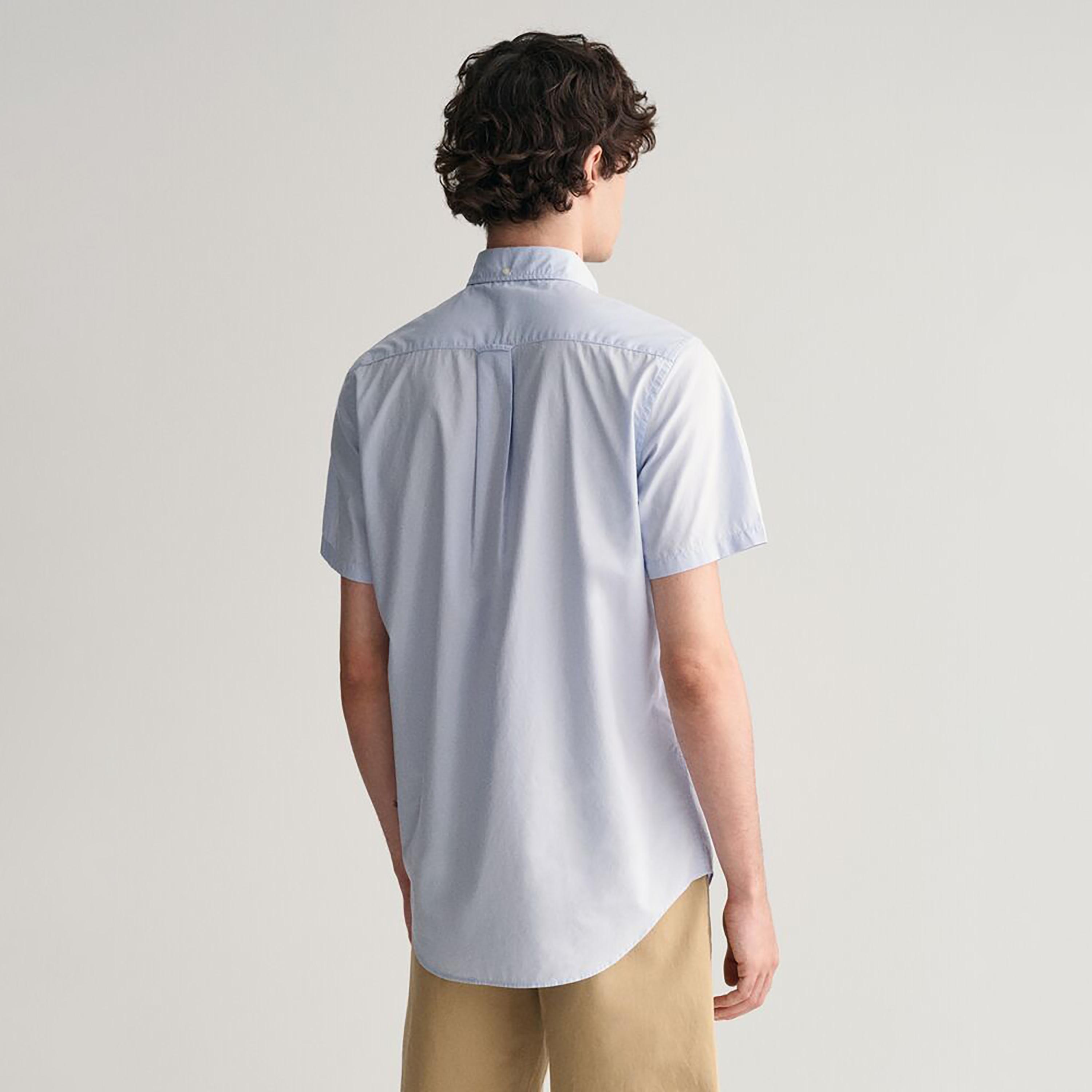 Gant Plain Regular Fit Short Sleeves Poplin Button-Down Collar Men's Shirt-men-clothing-shirts-image-13