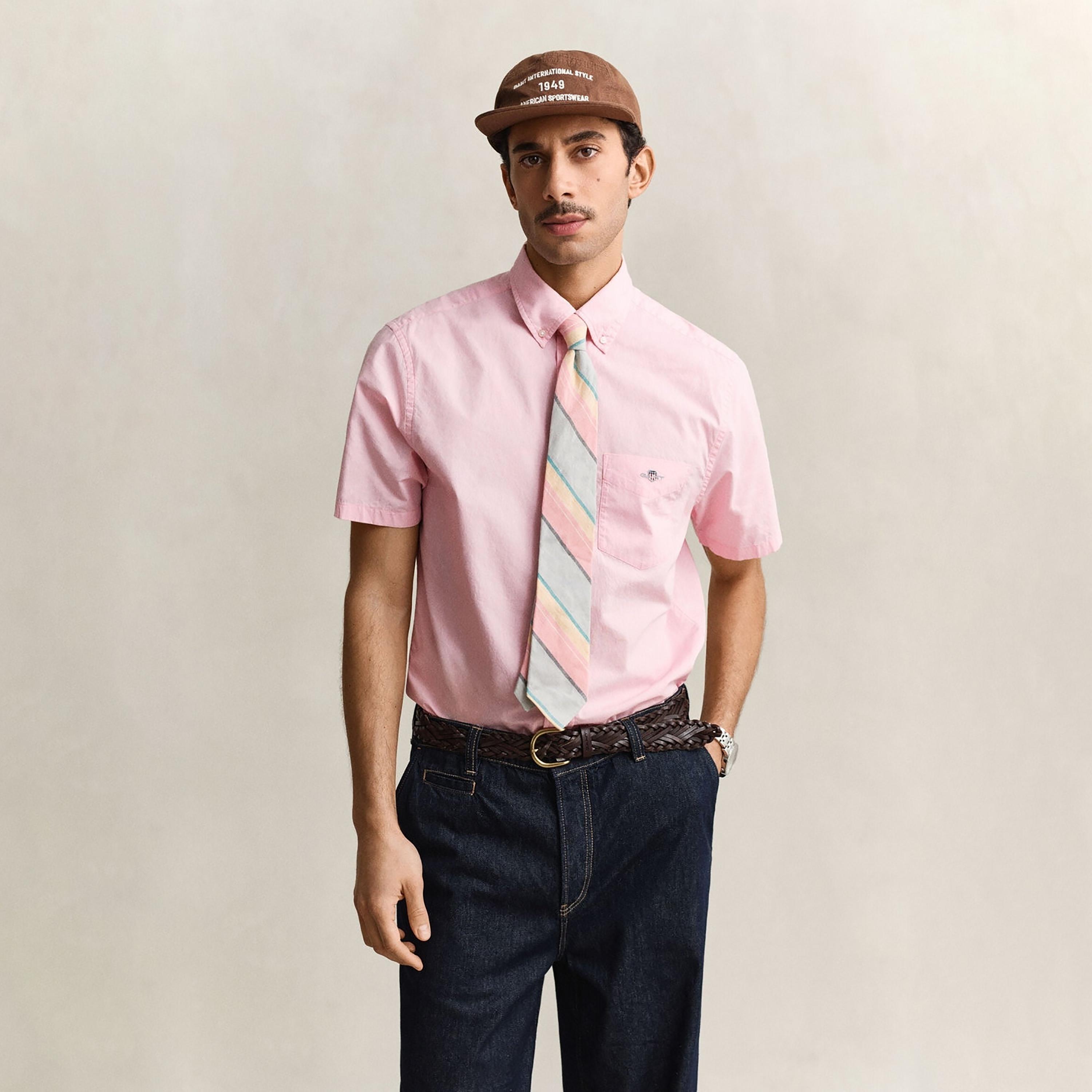 Gant Plain Regular Fit Short Sleeves Poplin Button-Down Collar Men's Shirt-men-clothing-shirts-image-1