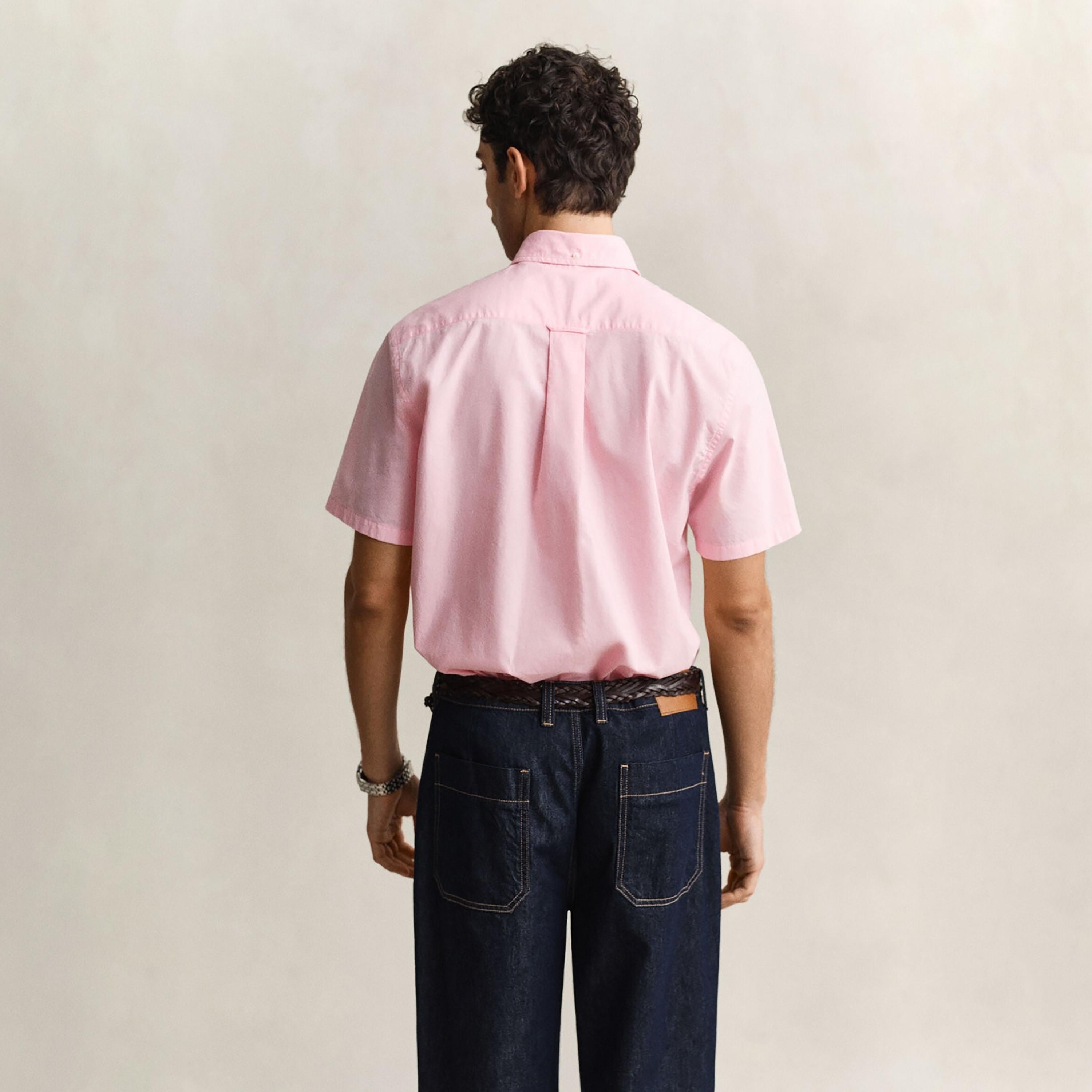 Gant Plain Regular Fit Short Sleeves Poplin Button-Down Collar Men's Shirt-men-clothing-shirts-image-4
