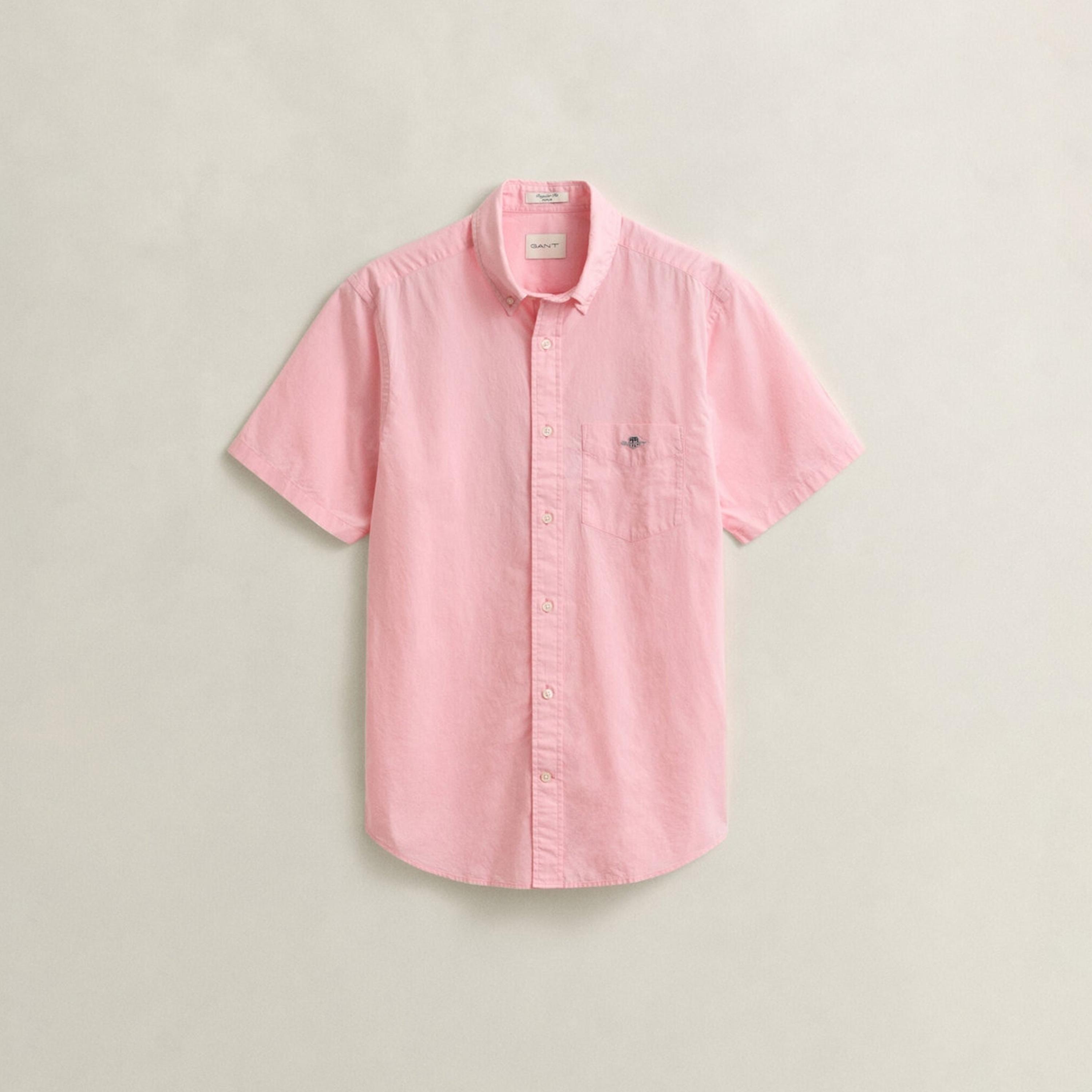 Gant Plain Regular Fit Short Sleeves Poplin Button-Down Collar Men's Shirt-men-clothing-shirts-image-5
