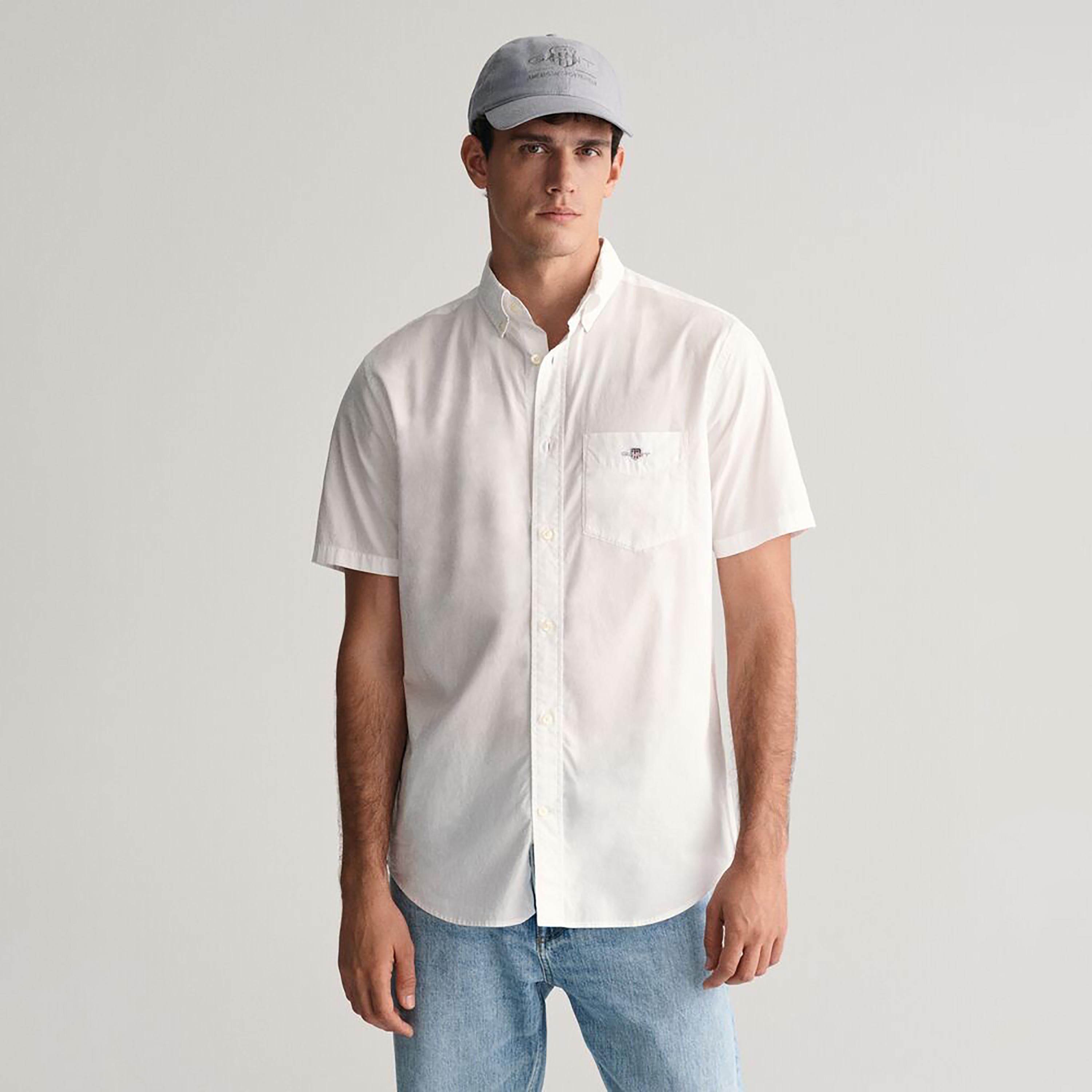 Gant Plain Regular Fit Short Sleeves Poplin Button-Down Collar Men's Shirt-men-clothing-shirts-image-1
