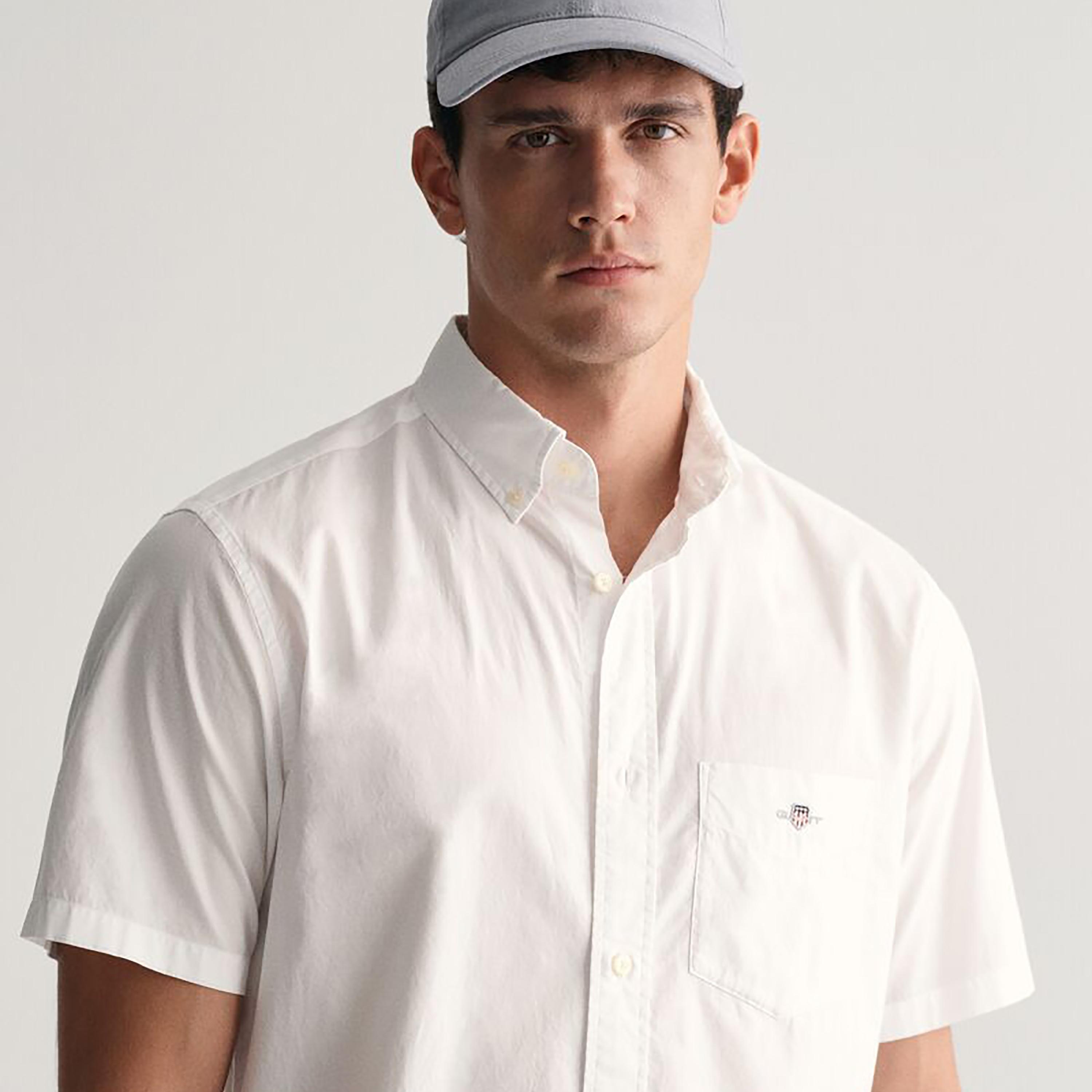 Gant Plain Regular Fit Short Sleeves Poplin Button-Down Collar Men's Shirt-men-clothing-shirts-image-2