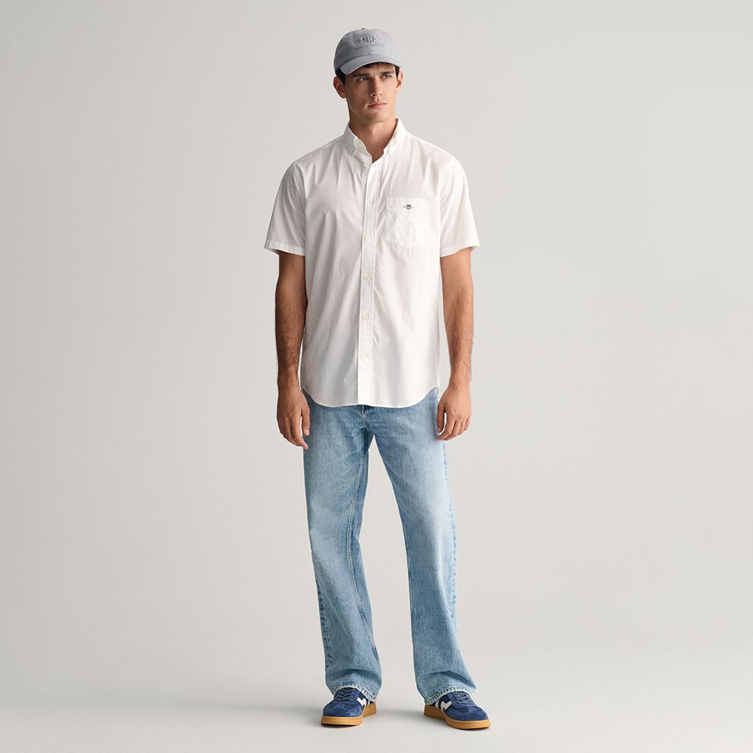 Gant Plain Regular Fit Short Sleeves Poplin Button-Down Collar Men's Shirt-men-clothing-shirts-image-3