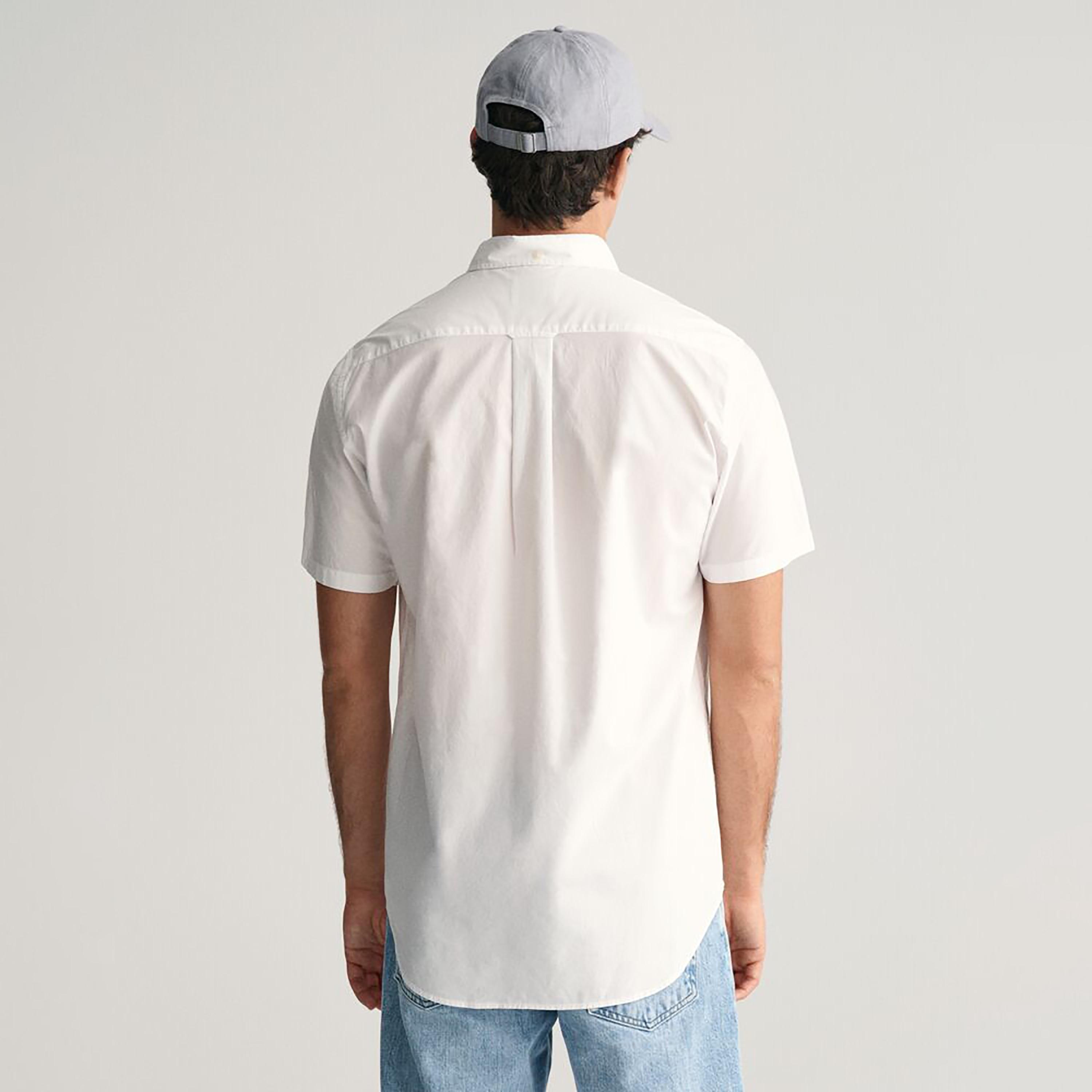 Gant Plain Regular Fit Short Sleeves Poplin Button-Down Collar Men's Shirt-men-clothing-shirts-image-4