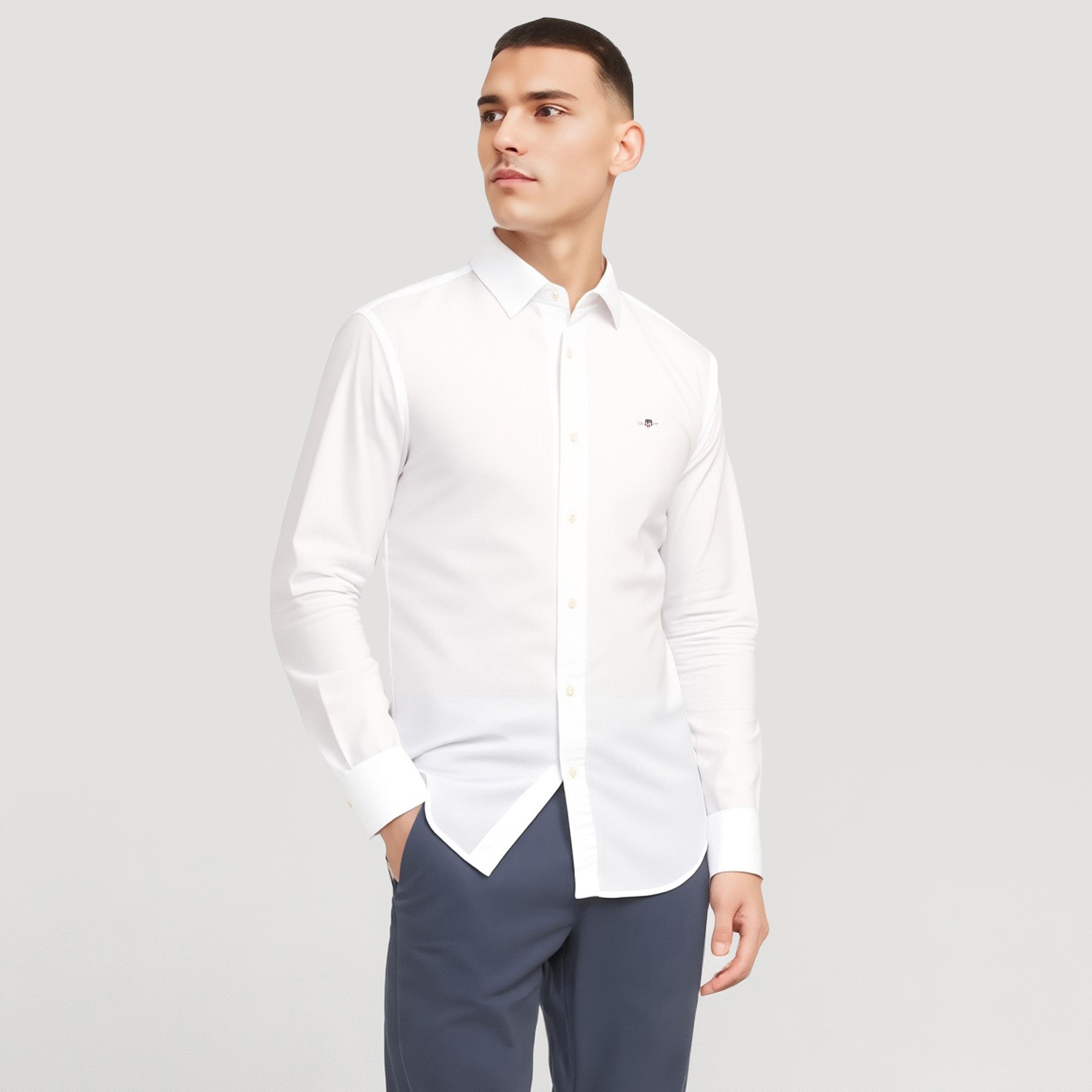 قميص من جانت لوجو التفاصيل مزين بأزرار سفلية وأكمام طويلة وجيب رقعة-men-clothing-shirts-image-1