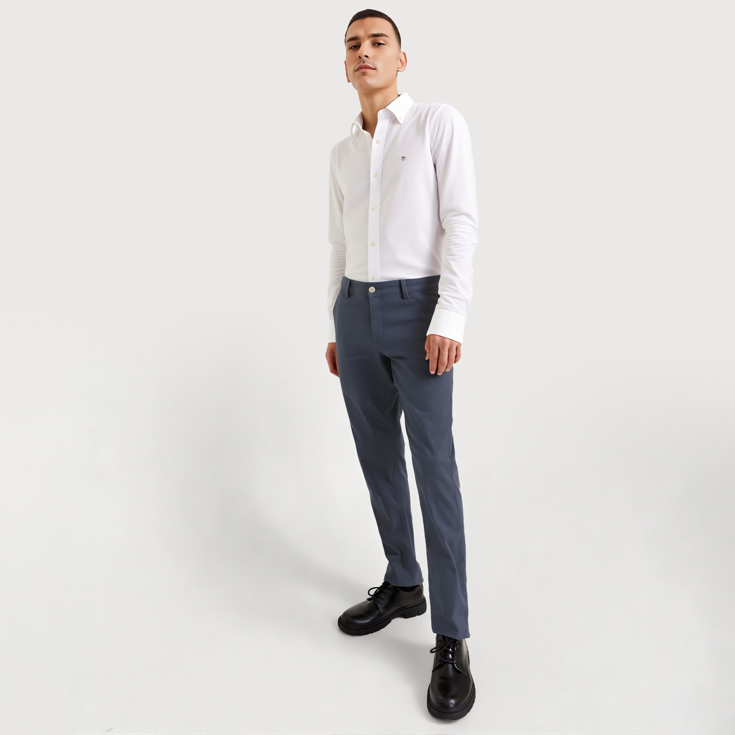 Gant Plain Slim Fit Long Sleeves Poplin Button-Down Collar Men's Shirt-men-clothing-shirts-image-2
