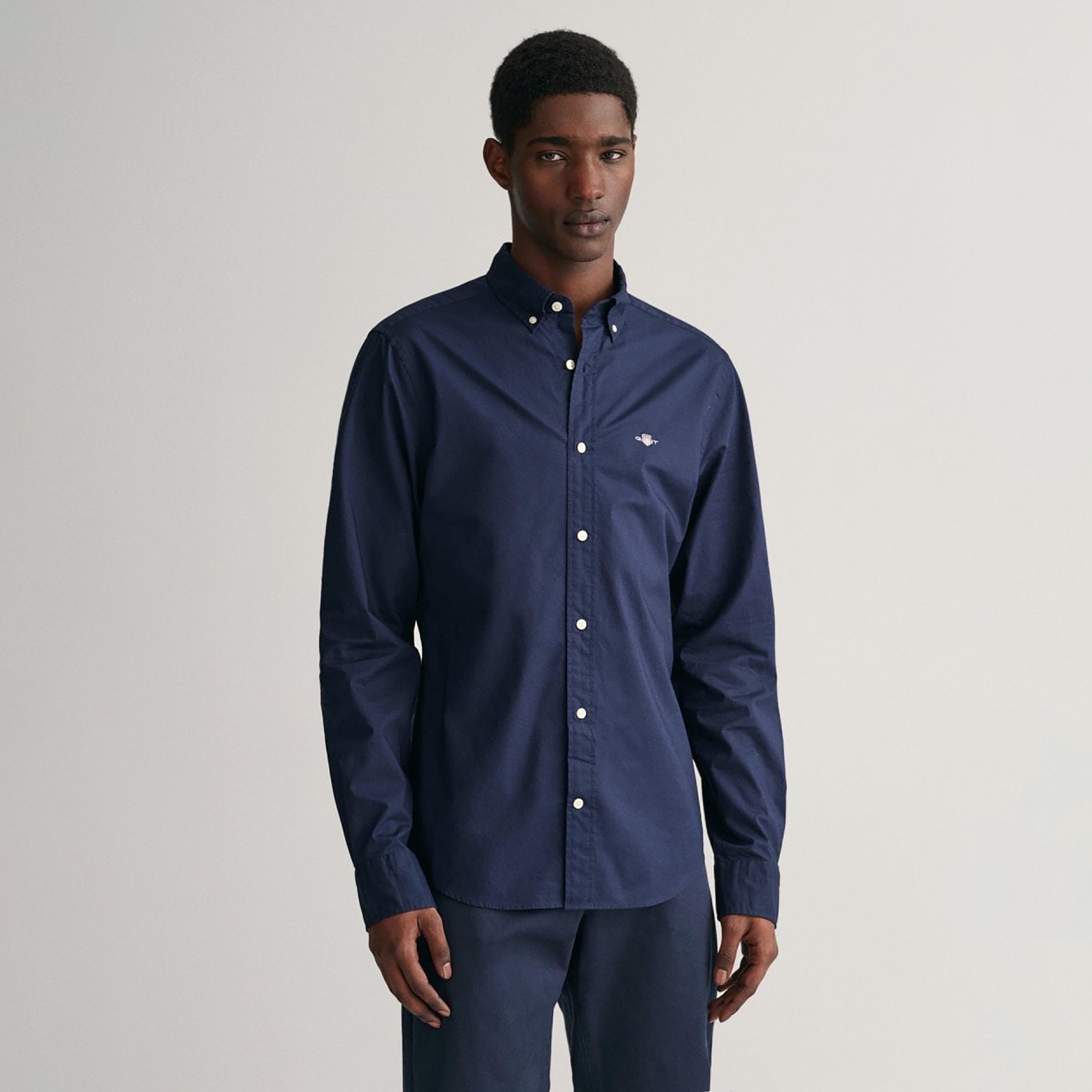 Gant Plain Slim Fit Long Sleeves Poplin Button-Down Collar Men's Shirt-men-clothing-shirts-image-1