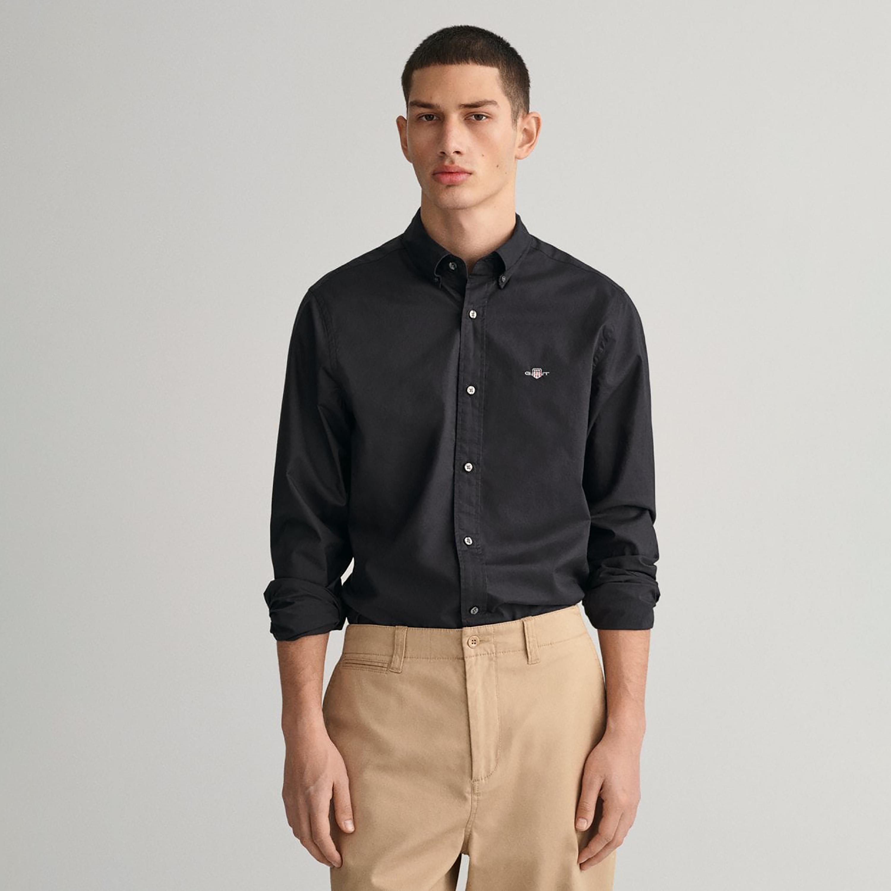 Gant Plain Slim Fit Long Sleeves Poplin Button-Down Collar Men's Shirt-men-clothing-shirts-image-1