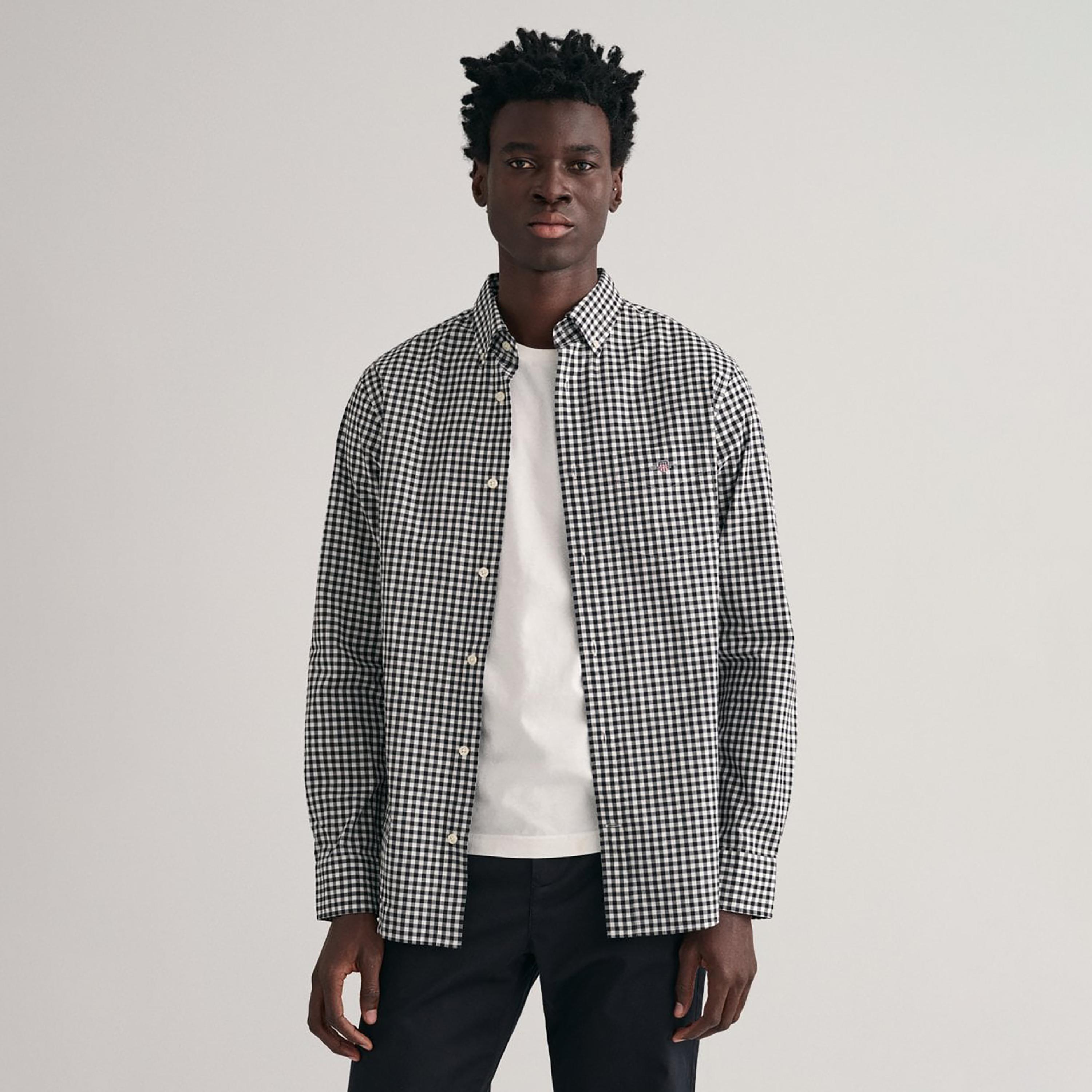Gant Checked Regular Fit Long Sleeves Poplin Button-Down Collar Men's Shirt-men-clothing-shirts-image-1