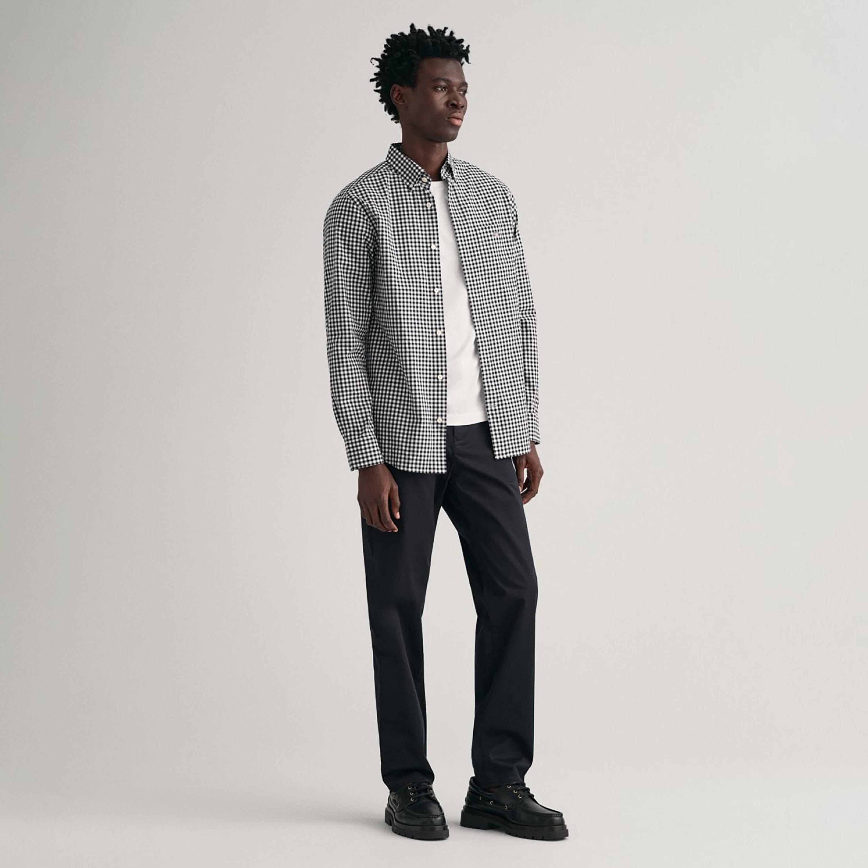 قميص من جانت بنقش مربعات من القماش القطني وأكمام طويلة وياقة بأزرار سفلية وجيب رقعة-men-clothing-shirts-image-2
