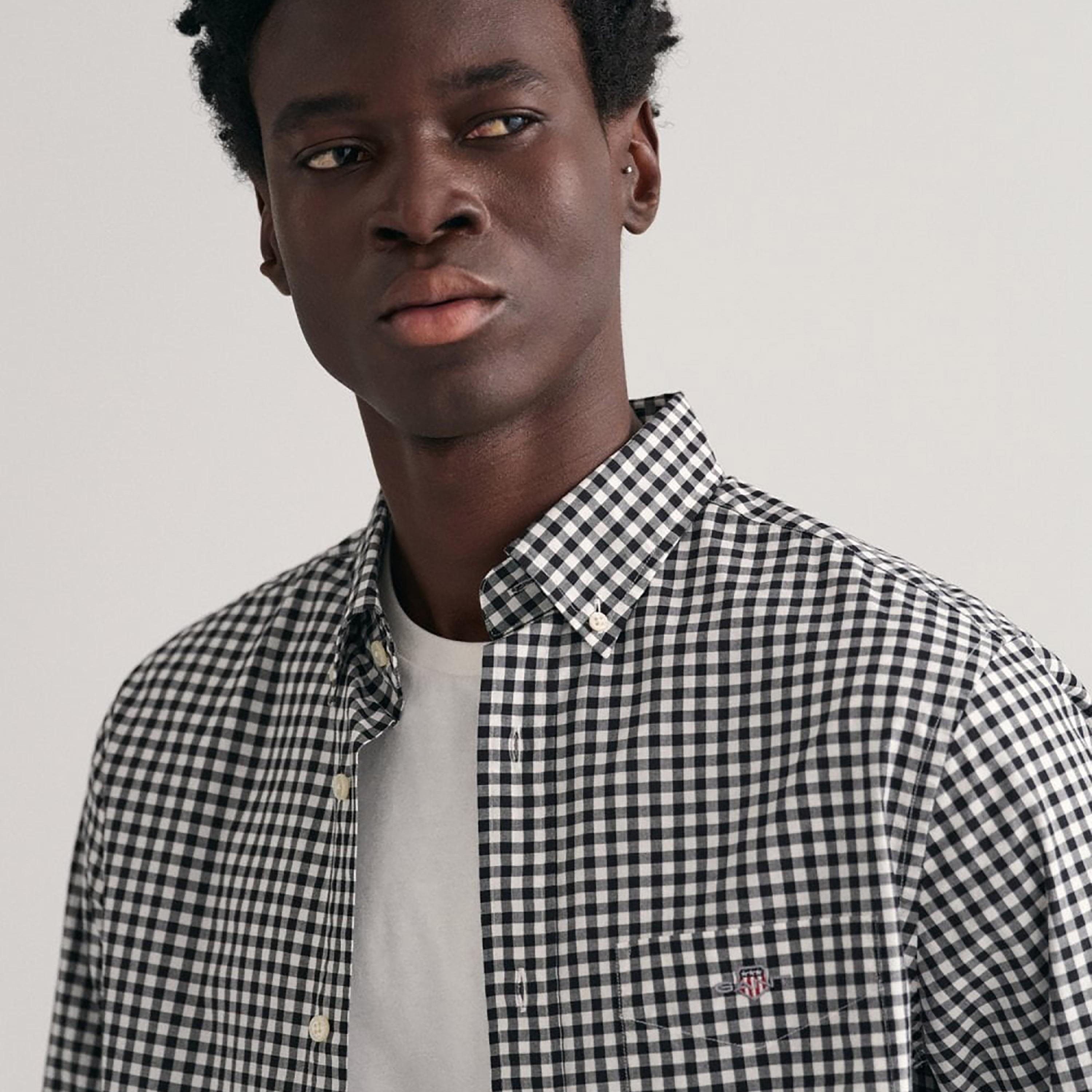 قميص من جانت بنقش مربعات من القماش القطني وأكمام طويلة وياقة بأزرار سفلية وجيب رقعة-men-clothing-shirts-image-3