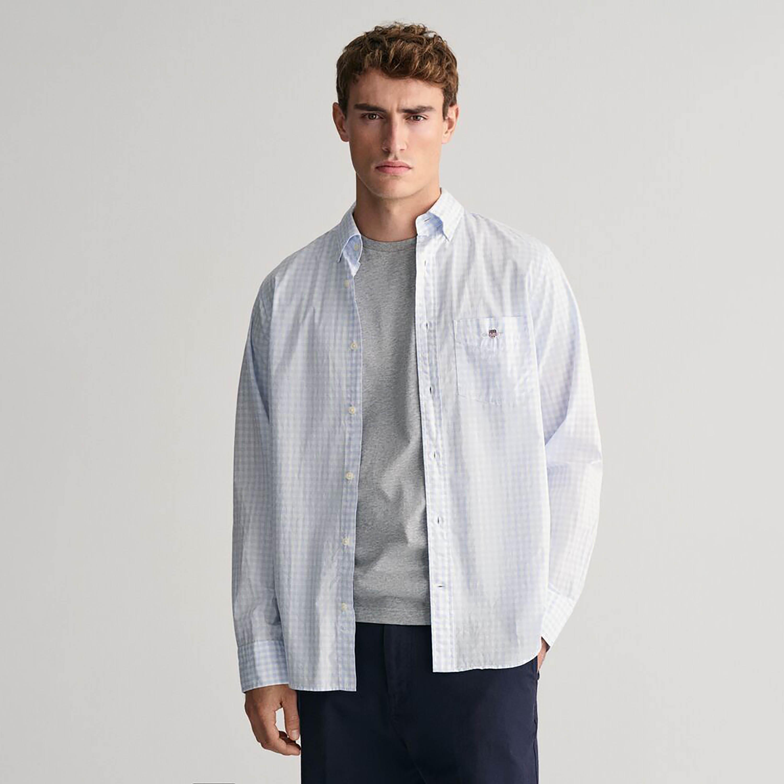 قميص رجالي من Gant بمقاس عادي وياقة مربعة وأكمام طويلة وياقة بأزرار سفلية-men-clothing-shirts-image-1