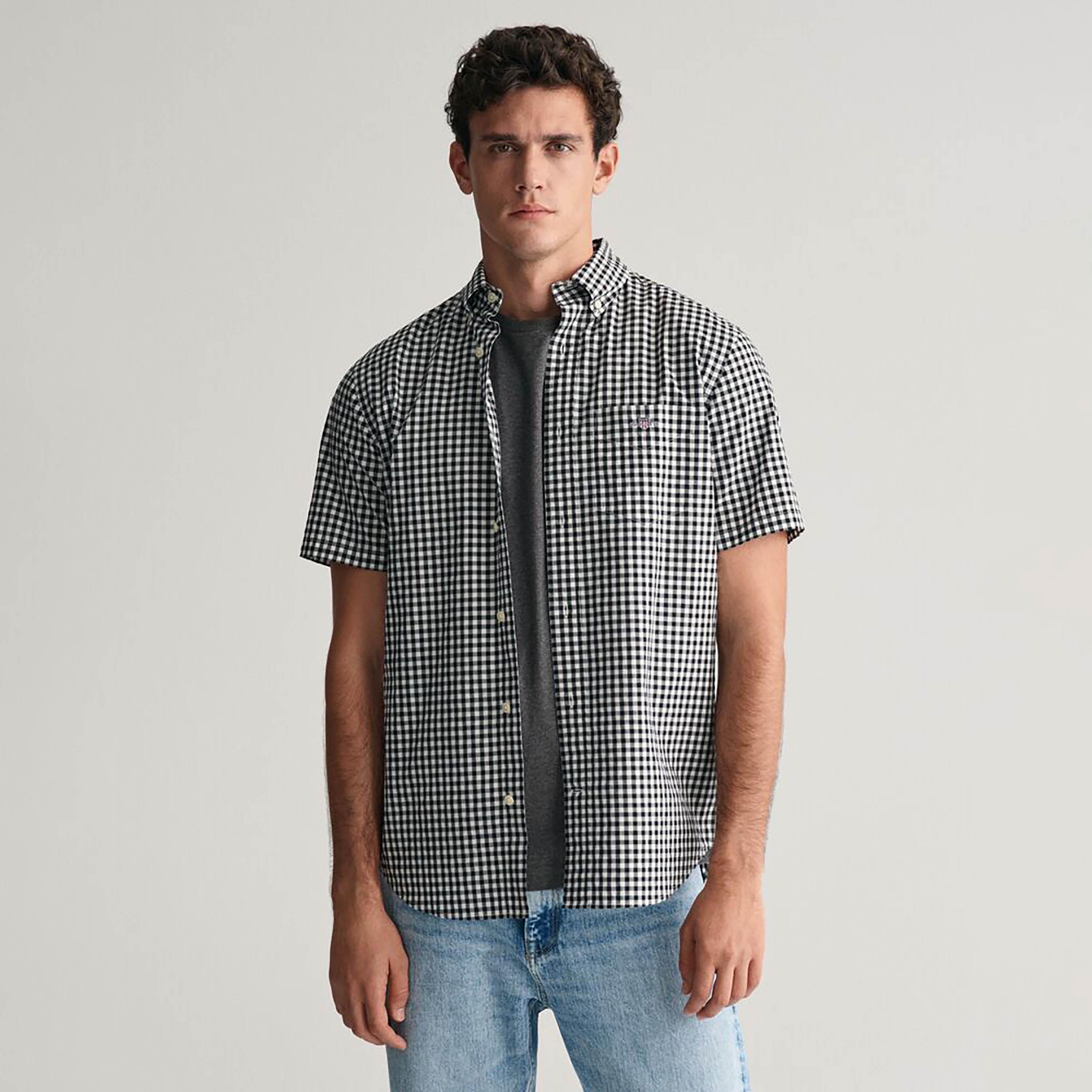 Gant Regular Fit Checked Button-Down Collar Short Sleeves Men's Shirt-men-clothing-shirts-image-1