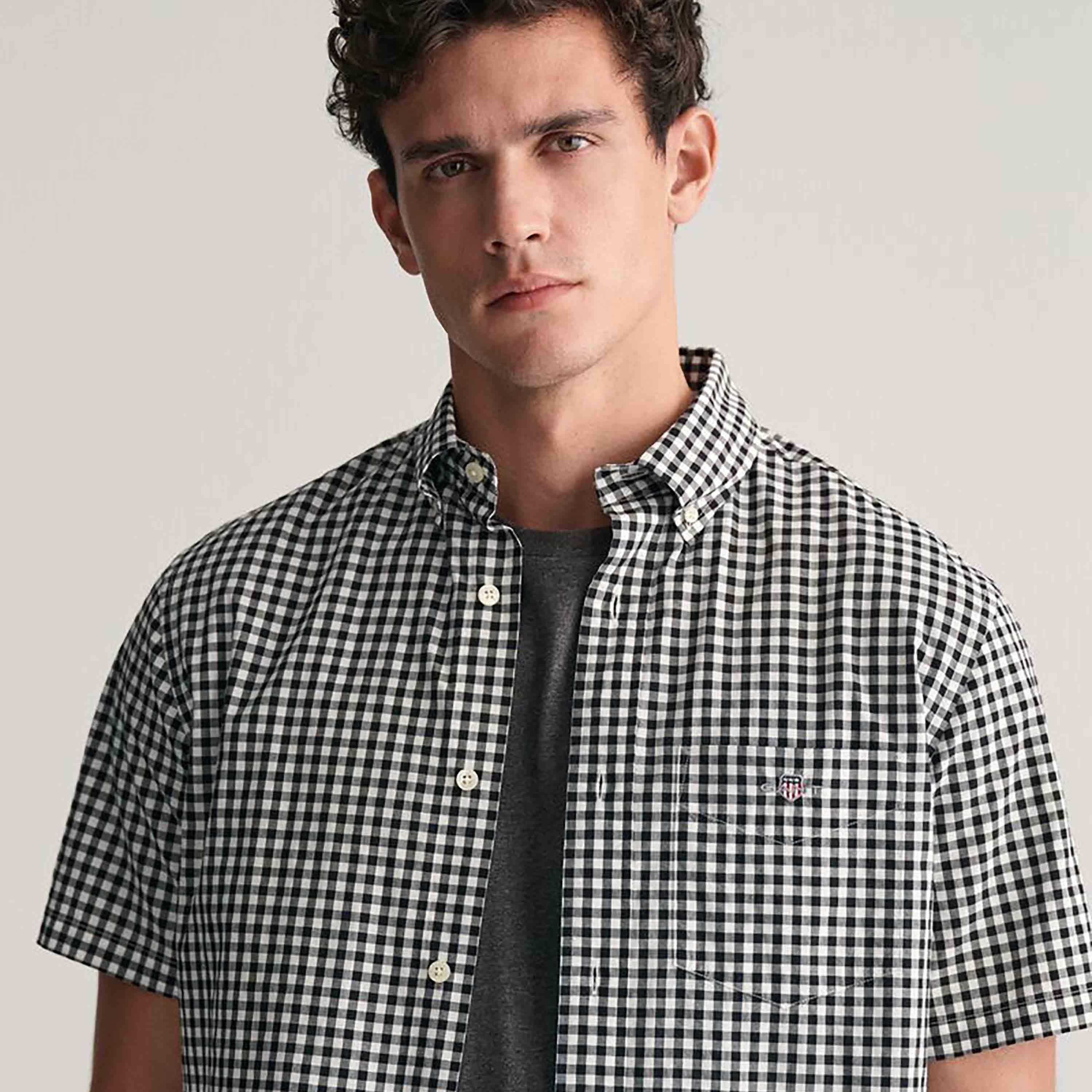 Gant Regular Fit Checked Button-Down Collar Short Sleeves Men's Shirt-men-clothing-shirts-image-2
