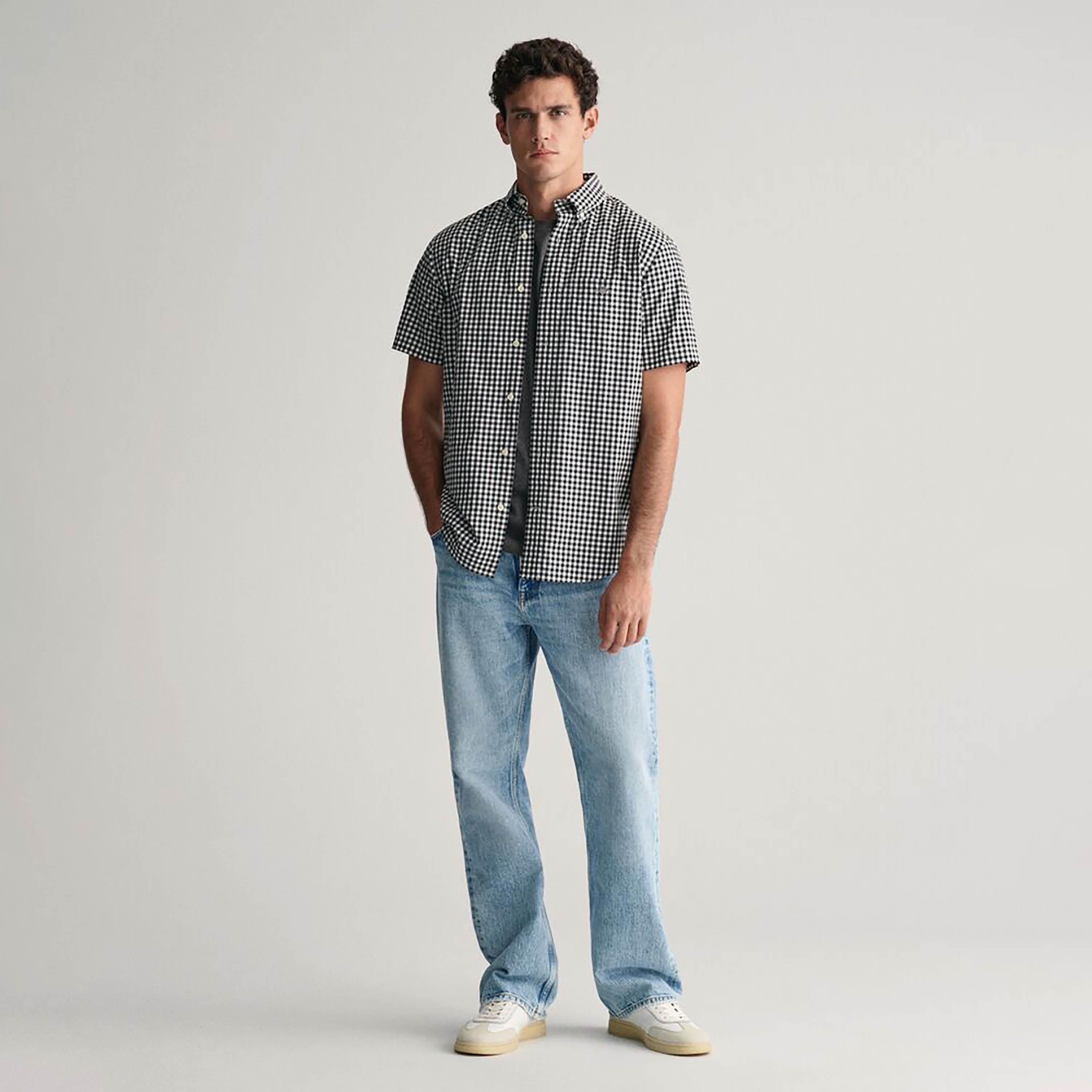 Gant Regular Fit Checked Button-Down Collar Short Sleeves Men's Shirt-men-clothing-shirts-image-3