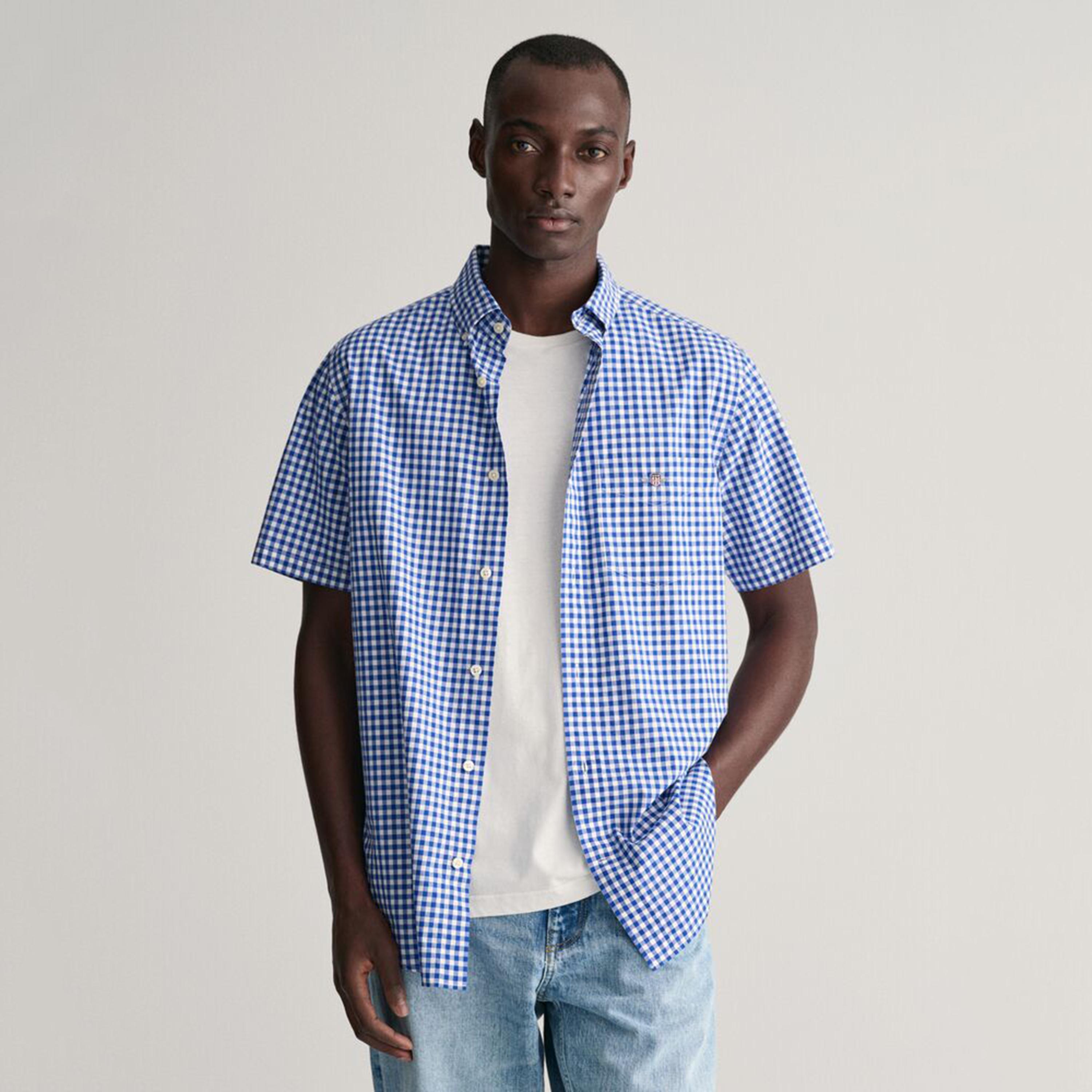 Gant Regular Fit Checked Button-Down Collar Short Sleeves Men's Shirt-men-clothing-shirts-image-1
