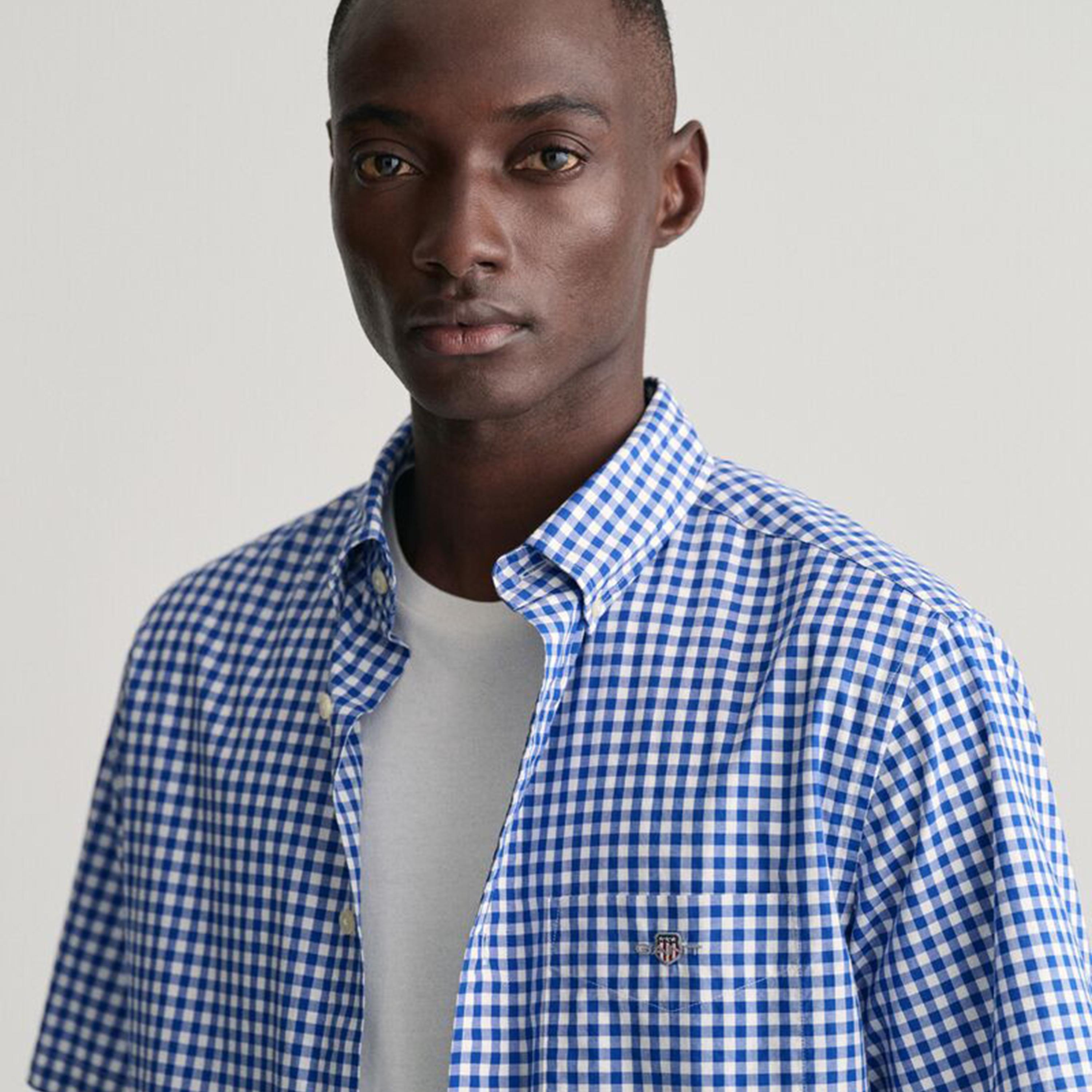 Gant Regular Fit Checked Button-Down Collar Short Sleeves Men's Shirt-men-clothing-shirts-image-2