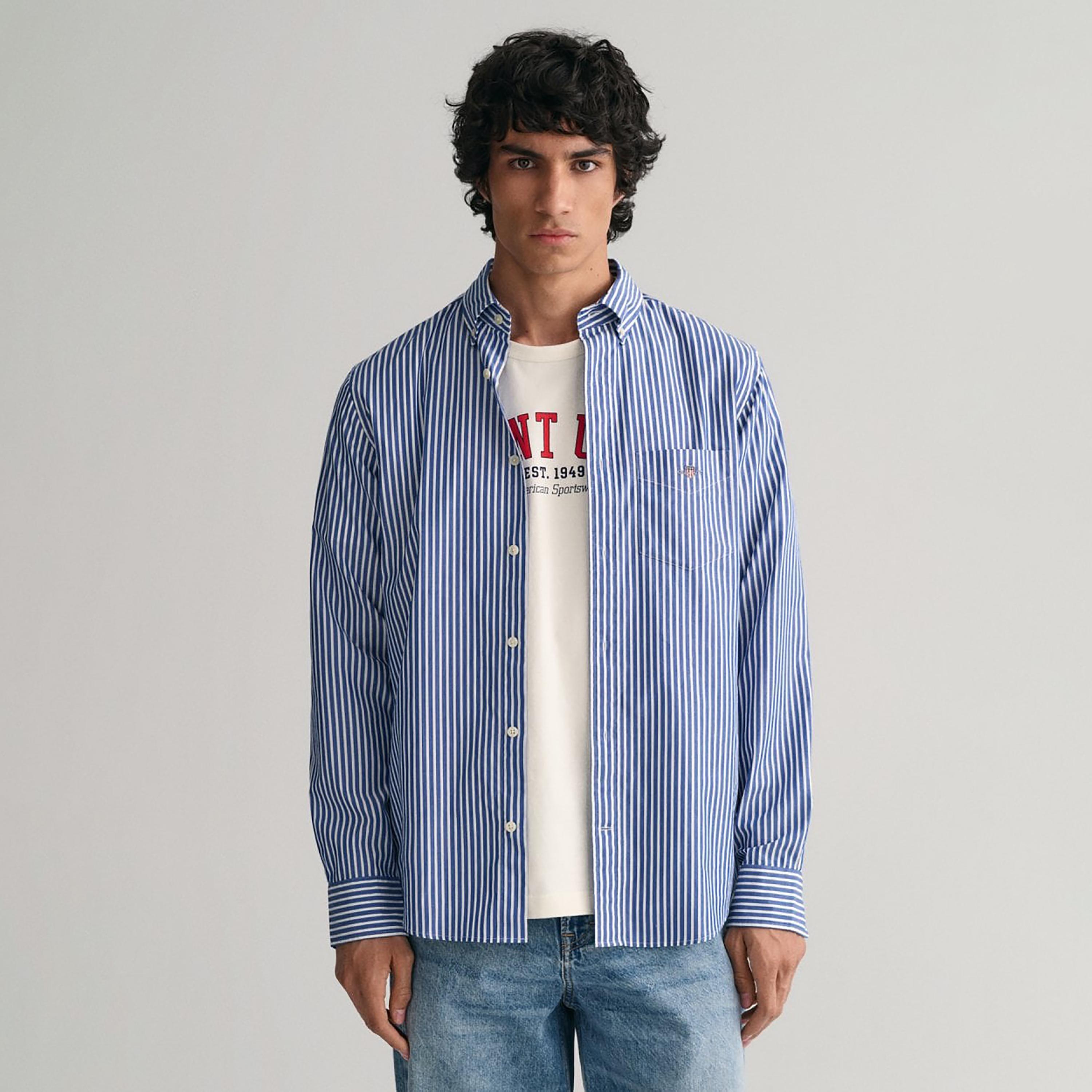 Gant Striped Button Down Collar Long Sleeves Shirt with Patch Pocket-men-clothing-shirts-image-1