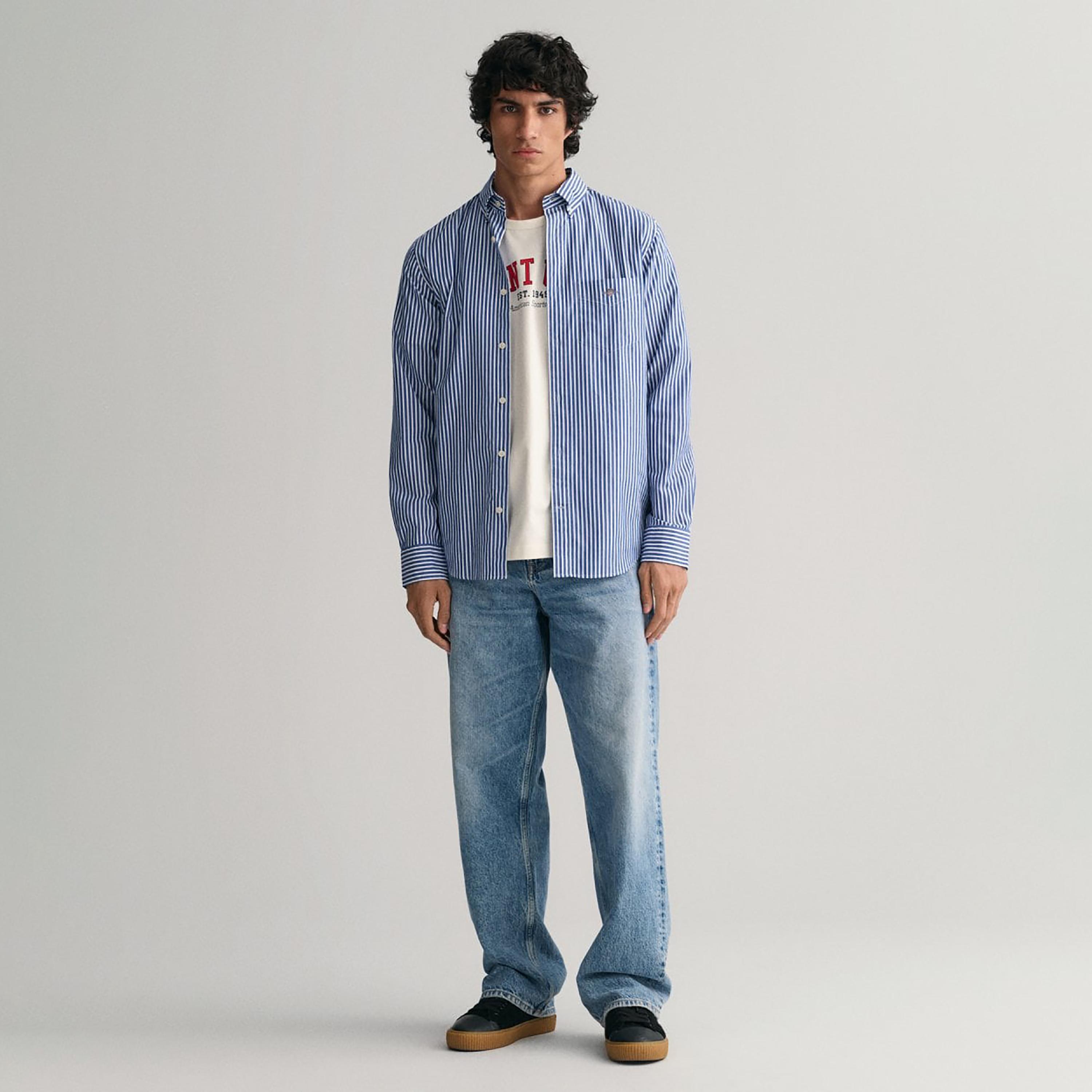 Gant Striped Button Down Collar Long Sleeves Shirt with Patch Pocket-men-clothing-shirts-image-2
