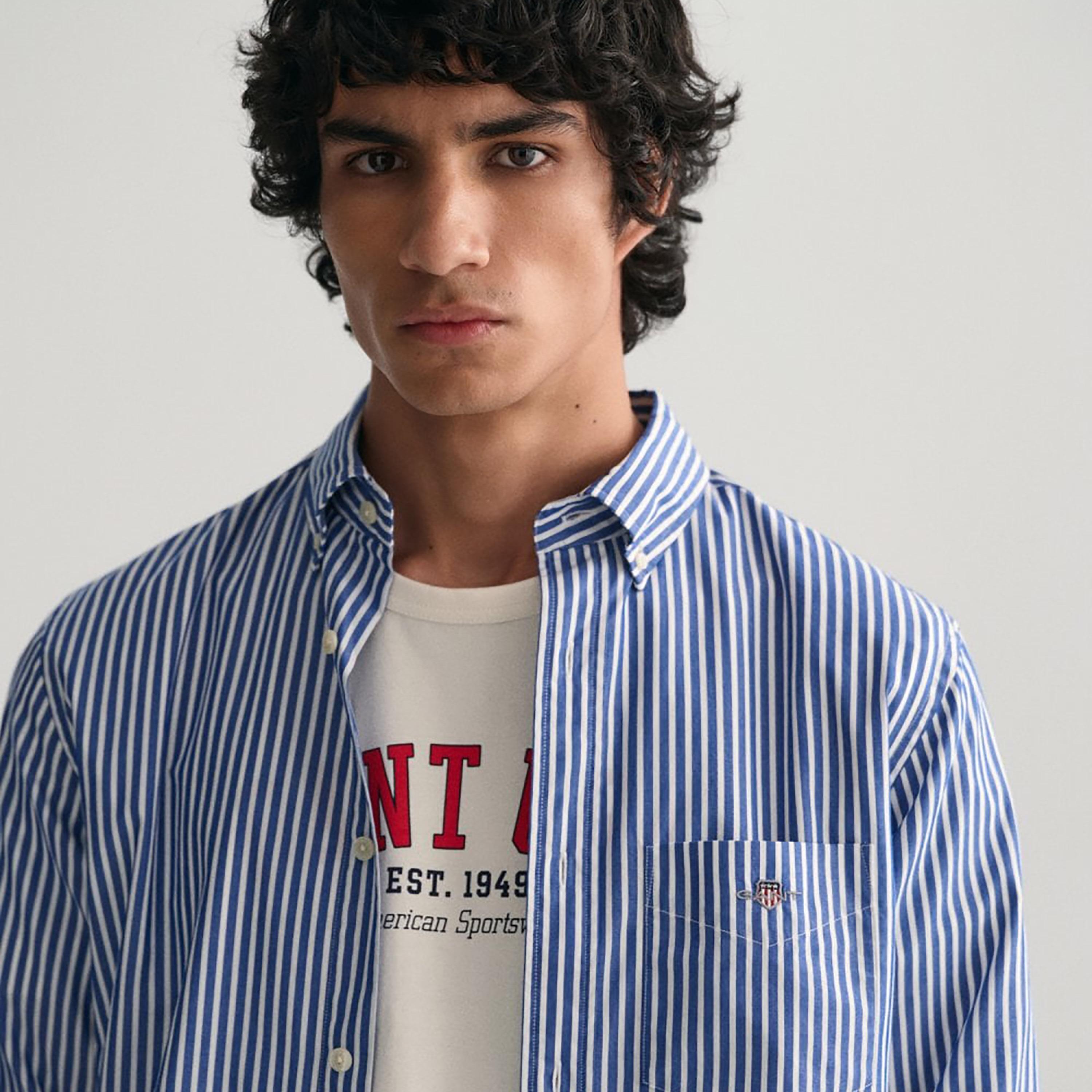 Gant Striped Button Down Collar Long Sleeves Shirt with Patch Pocket-men-clothing-shirts-image-3
