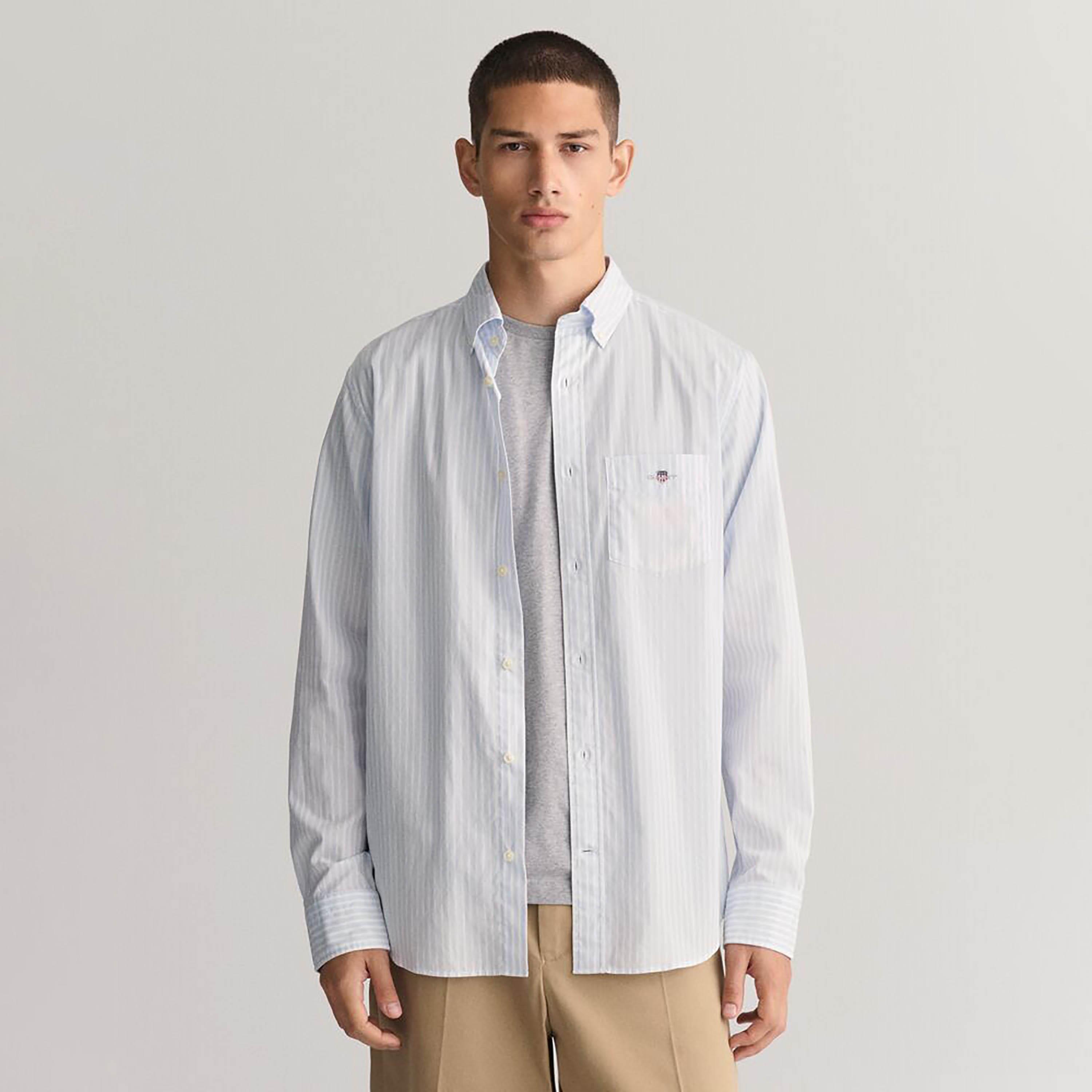 Gant Striped Regular Fit Long Sleeves Poplin Button-Down Collar Men's Shirt-men-clothing-shirts-image-1