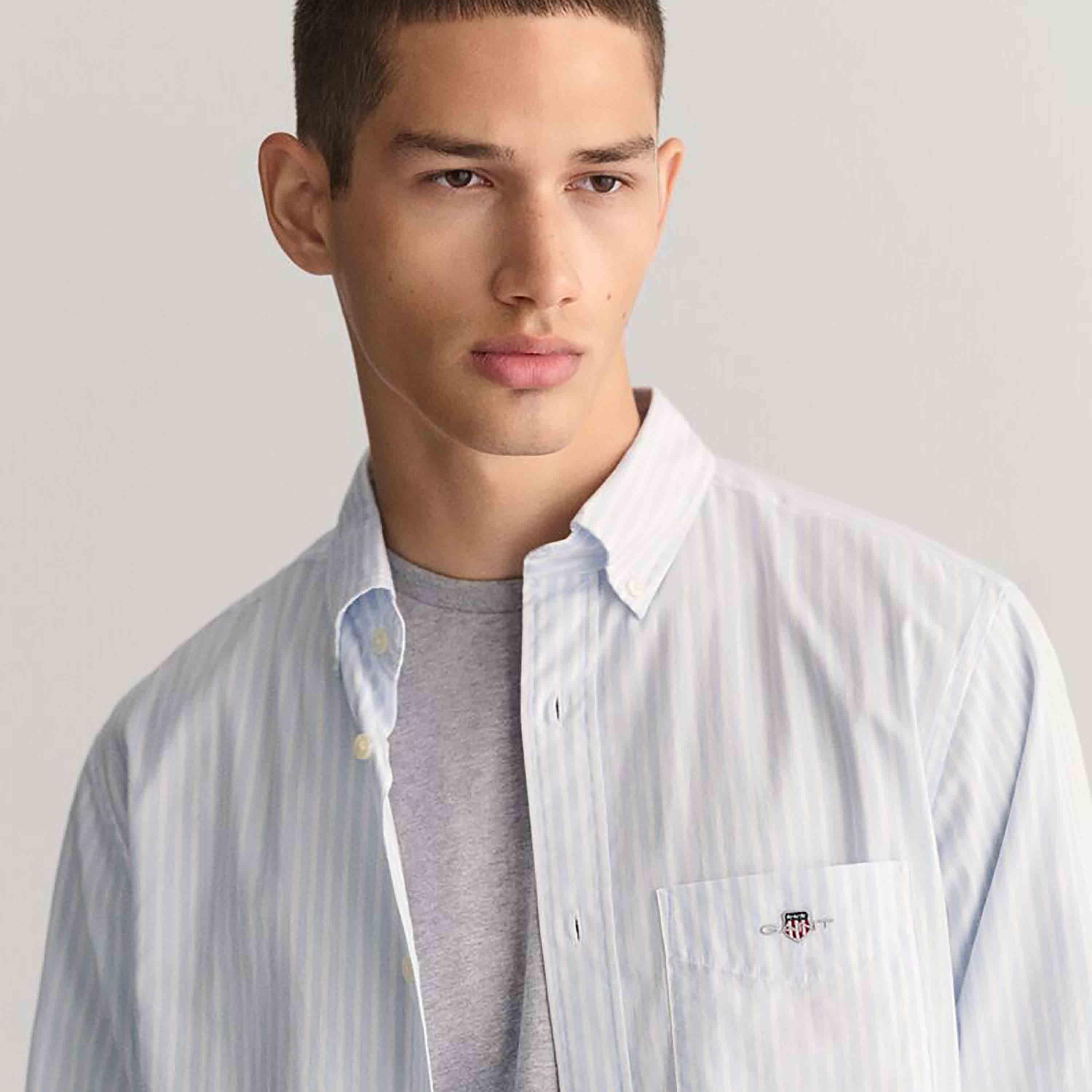 Gant Striped Regular Fit Long Sleeves Poplin Button-Down Collar Men's Shirt-men-clothing-shirts-image-2