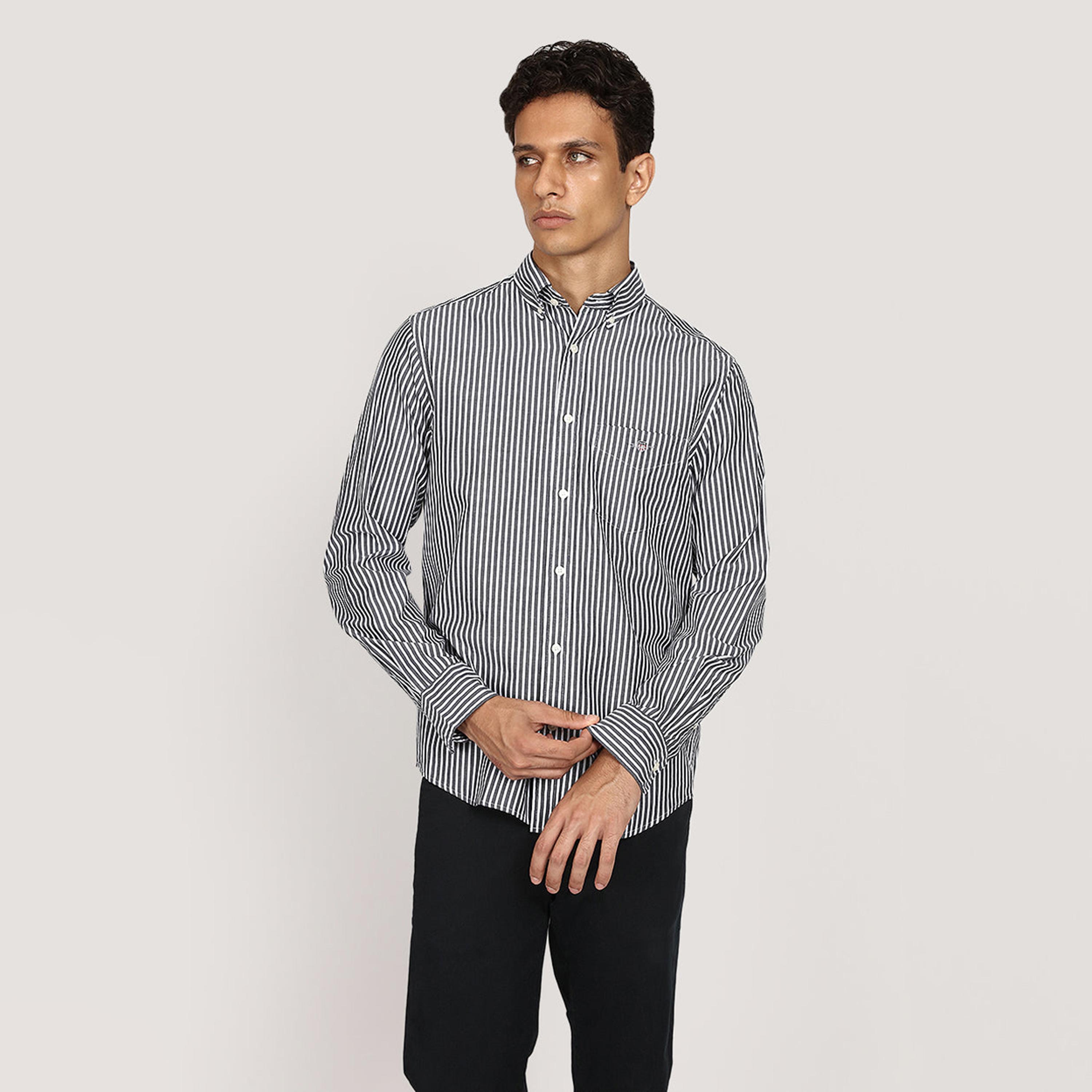 قميص بوبلين رجالي بقصة عادية بياقة بأزرار وأكمام طويلة، مخطط من جانت-men-clothing-shirts-image-5