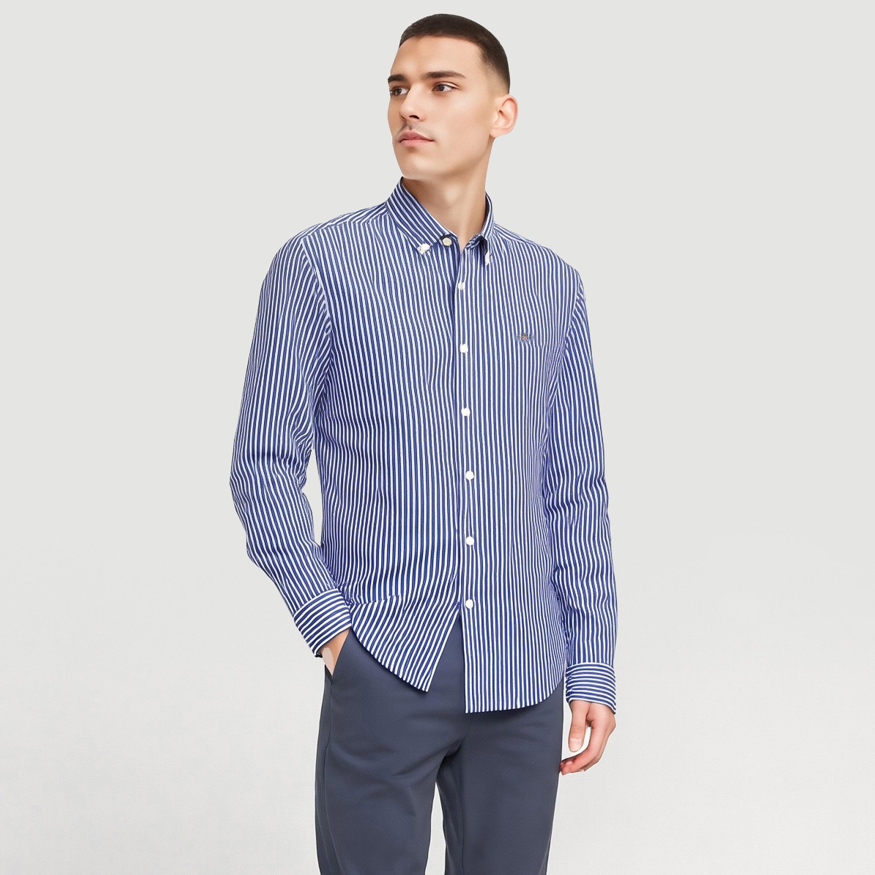 Gant Striped Button Down Collar Long Sleeves Shirt with Patch Pocket-men-clothing-shirts-image-1