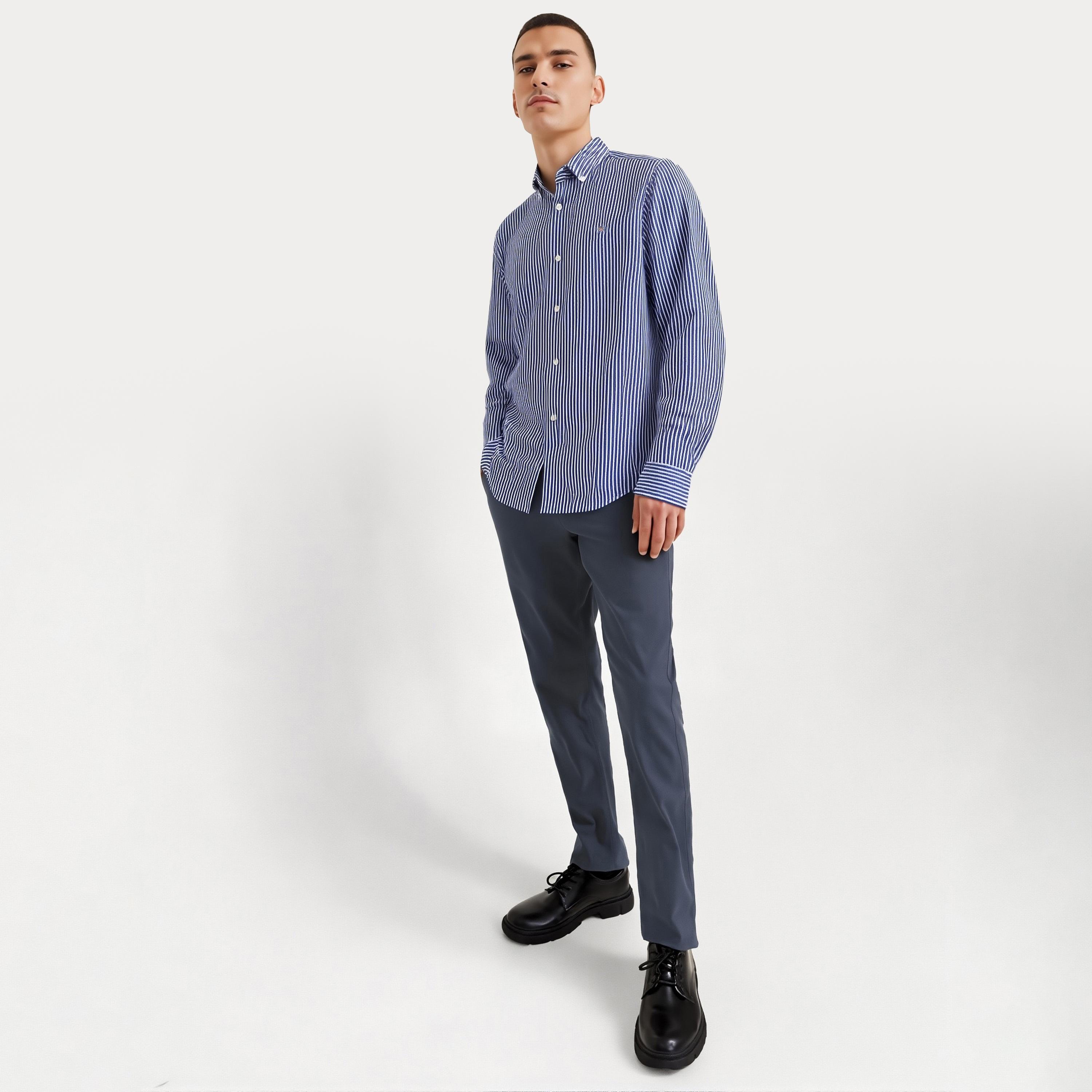 Gant Striped Button Down Collar Long Sleeves Shirt with Patch Pocket-men-clothing-shirts-image-2