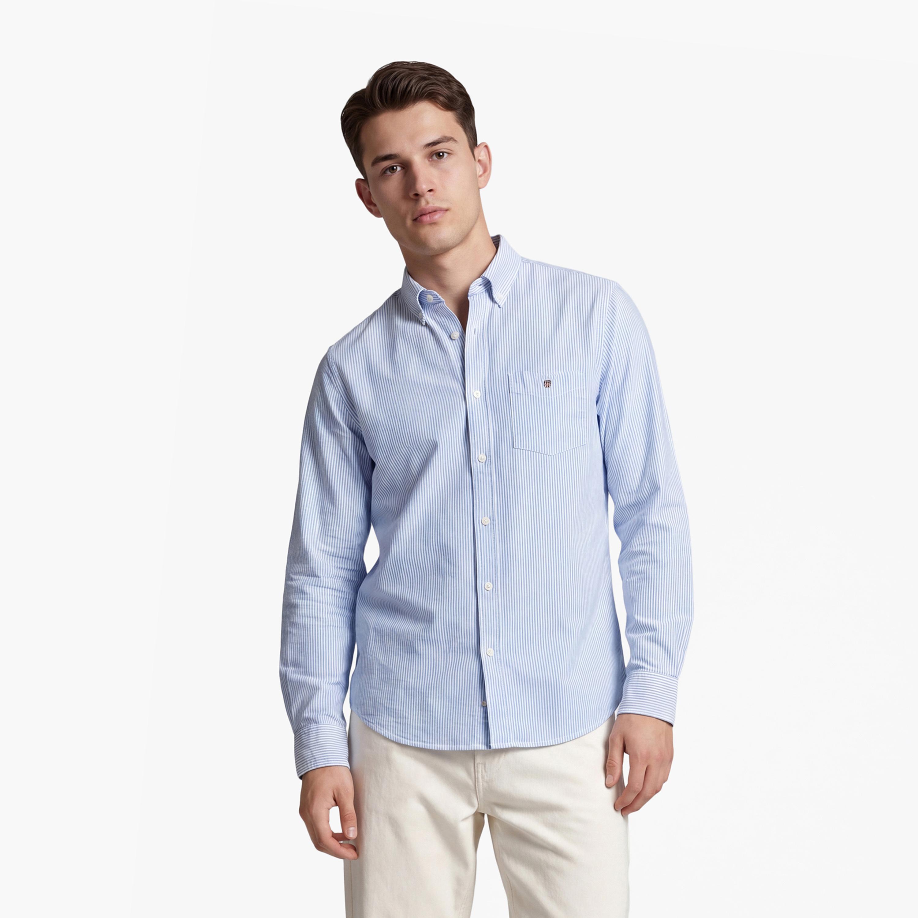 Gant Striped Button Down Collar Long Sleeves Shirt with Patch Pocket-men-clothing-shirts-image-1