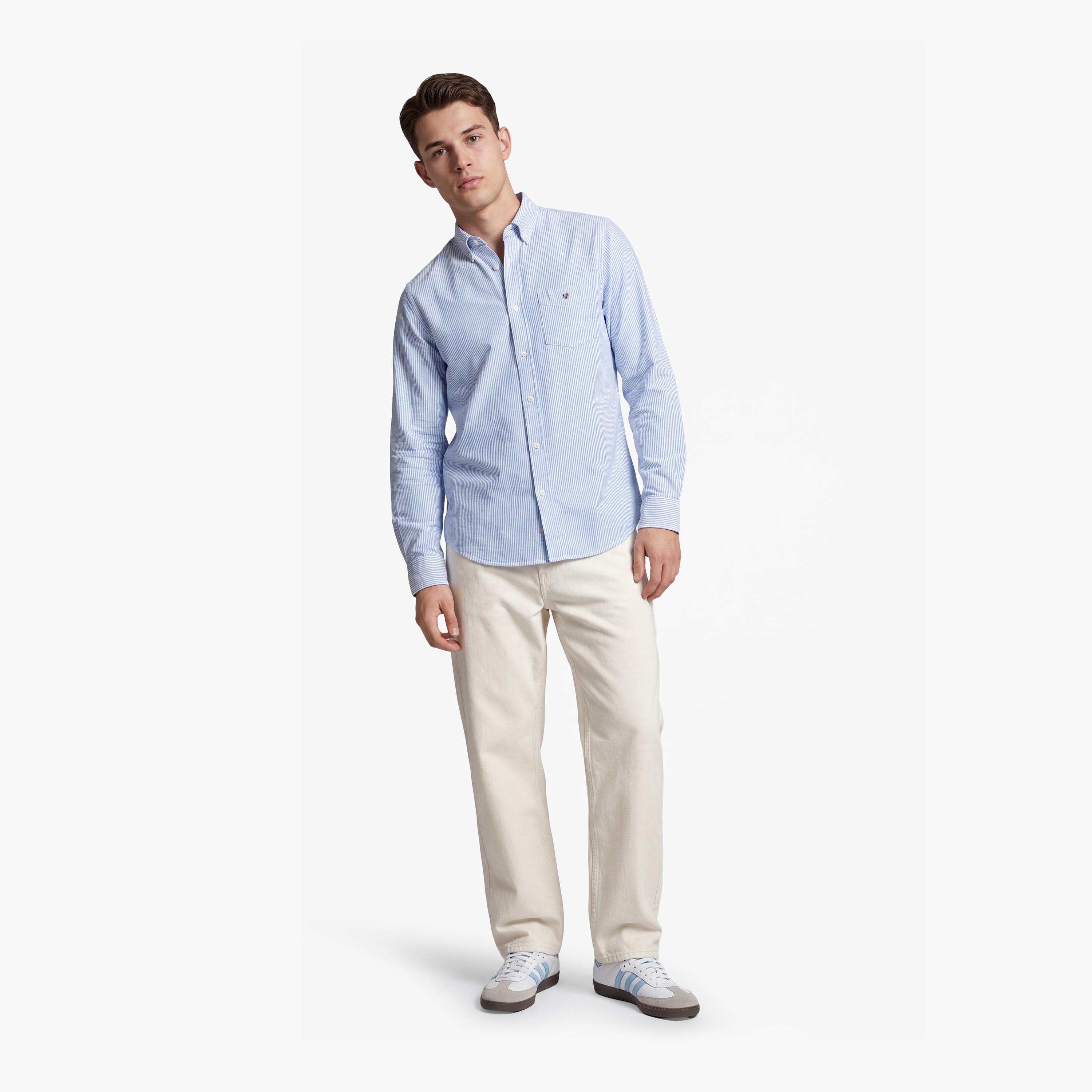 Gant Striped Button Down Collar Long Sleeves Shirt with Patch Pocket-men-clothing-shirts-image-2