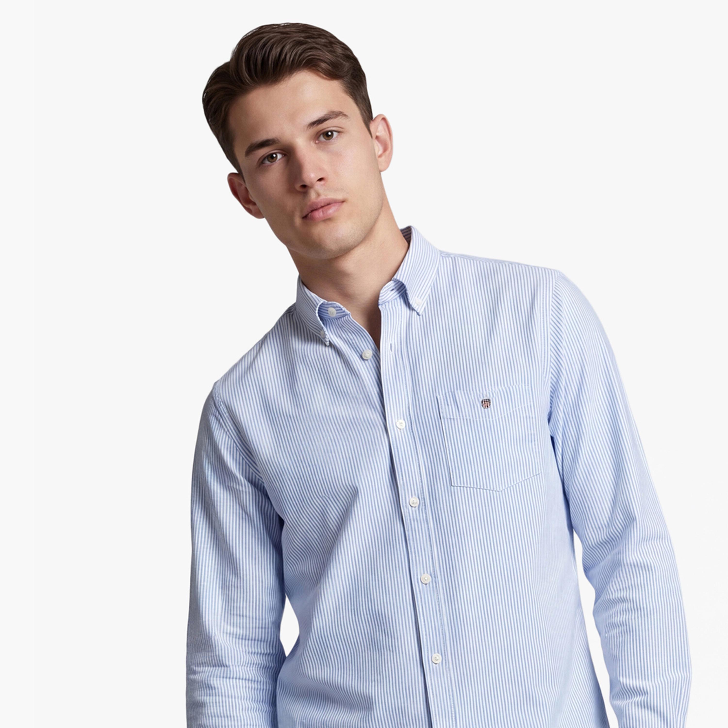 Gant Striped Button Down Collar Long Sleeves Shirt with Patch Pocket-men-clothing-shirts-image-4